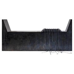 U-shaped Form Rubber Seat and Burned Steel Large Stool 2.0 by Arno Declercq