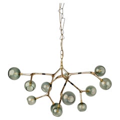 Maratus 12 Blue Smoke Glass and Polished Bronze Hanging Lamp by Isabel Moncada