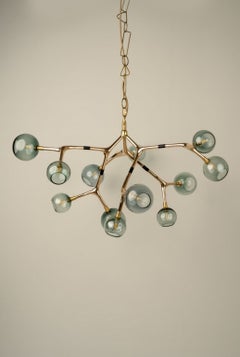 Maratus 12 Blue Smoke Glass and Polished Bronze Hanging Lamp by Isabel Moncada