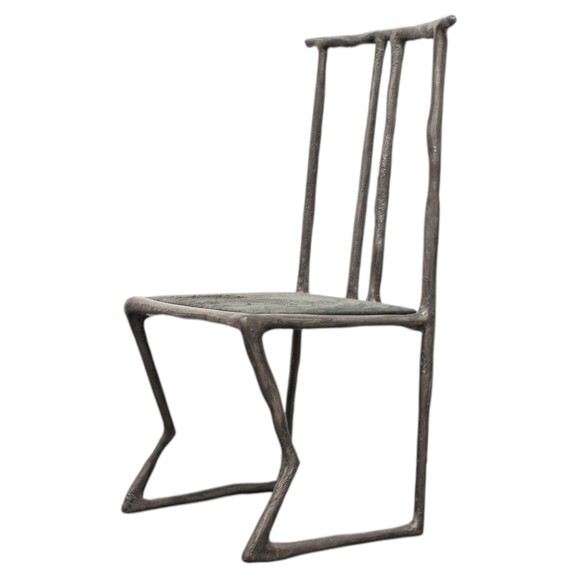 Contemporary Art Abstract Forged Tin Chair, Leather Seat by Lucas Tyra Morten