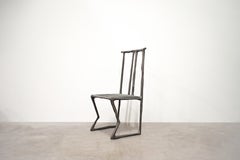 Contemporary Art Abstract Forged Tin Chair, Leather Seat by Lucas Tyra Morten