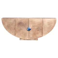 Unique Patinated Bronze Bow Console With Lapis Lazuli Stone by Pierre De Valck