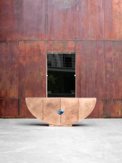 Unique Patinated Bronze Bow Console With Lapis Lazuli Stone by Pierre De Valck