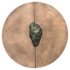 Unique Round Patinated Bronze Cabinet With Rough Jade Stone by Pierre De Valck