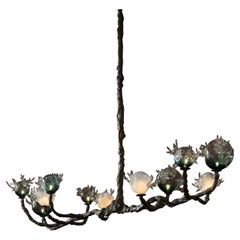 11 Spheres Bronze And Hand Blown Colored Glass Chandelier by Emilie Lemardeley