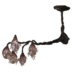 5 Spheres Bronze And Hand Blown Colored Glass Chandelier by Emilie Lemardeley