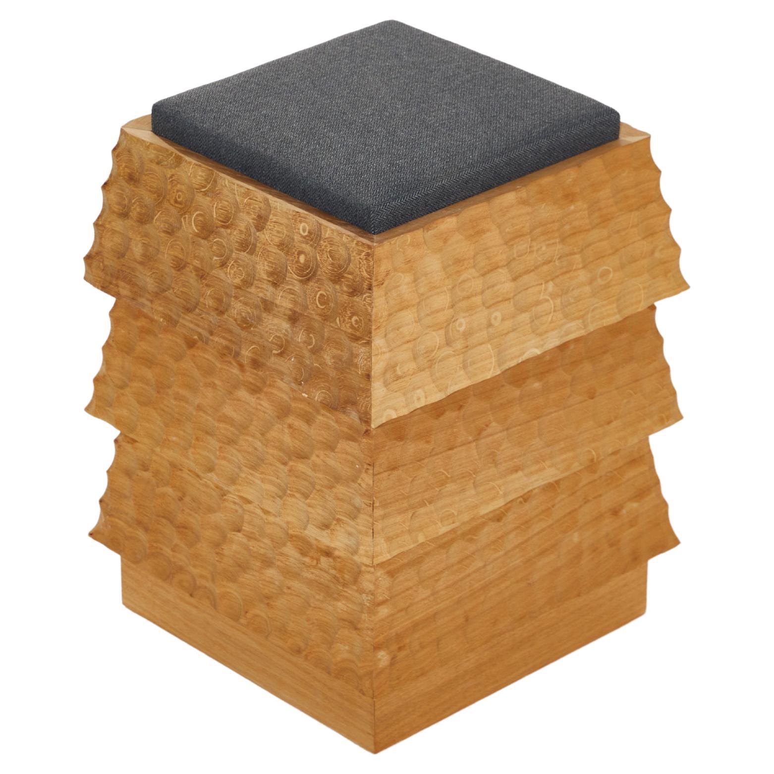Pagode Naguri Stool in Oak Wood And Melange Wool Fabric by Heilig Objects For Sale