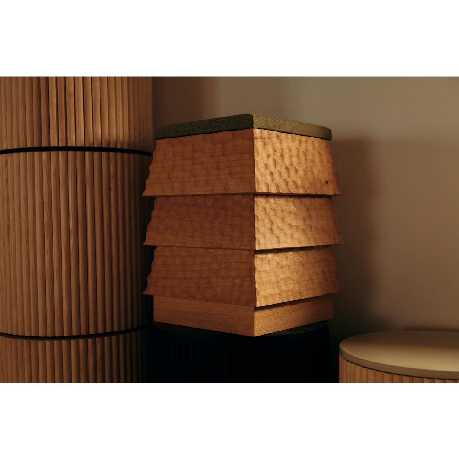 Other Pagode Naguri Stool in Oak Wood And Melange Wool Fabric by Heilig Objects For Sale
