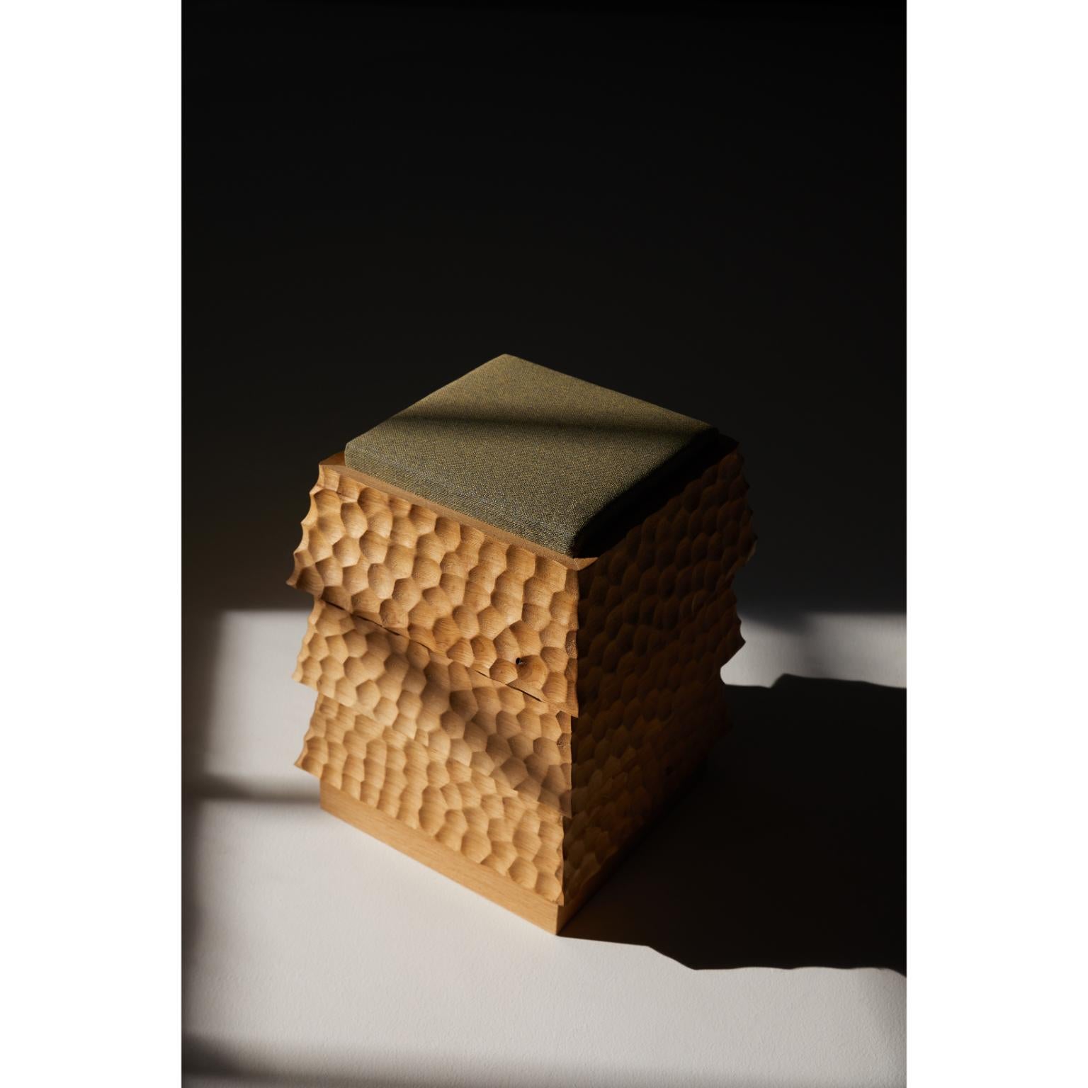 Pagode Naguri Stool in Oak Wood And Melange Wool Fabric by Heilig Objects For Sale 11