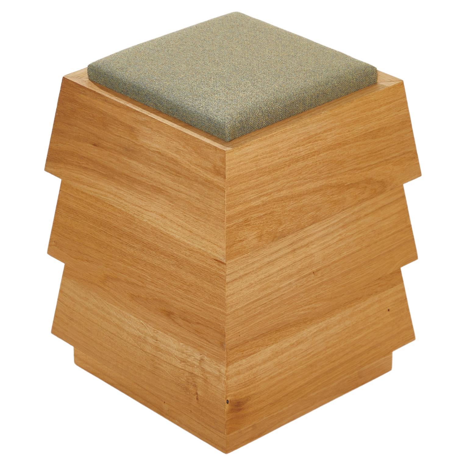 Pagode Stool in Oak Wood And Melange Wool Fabric by Heilig Objects