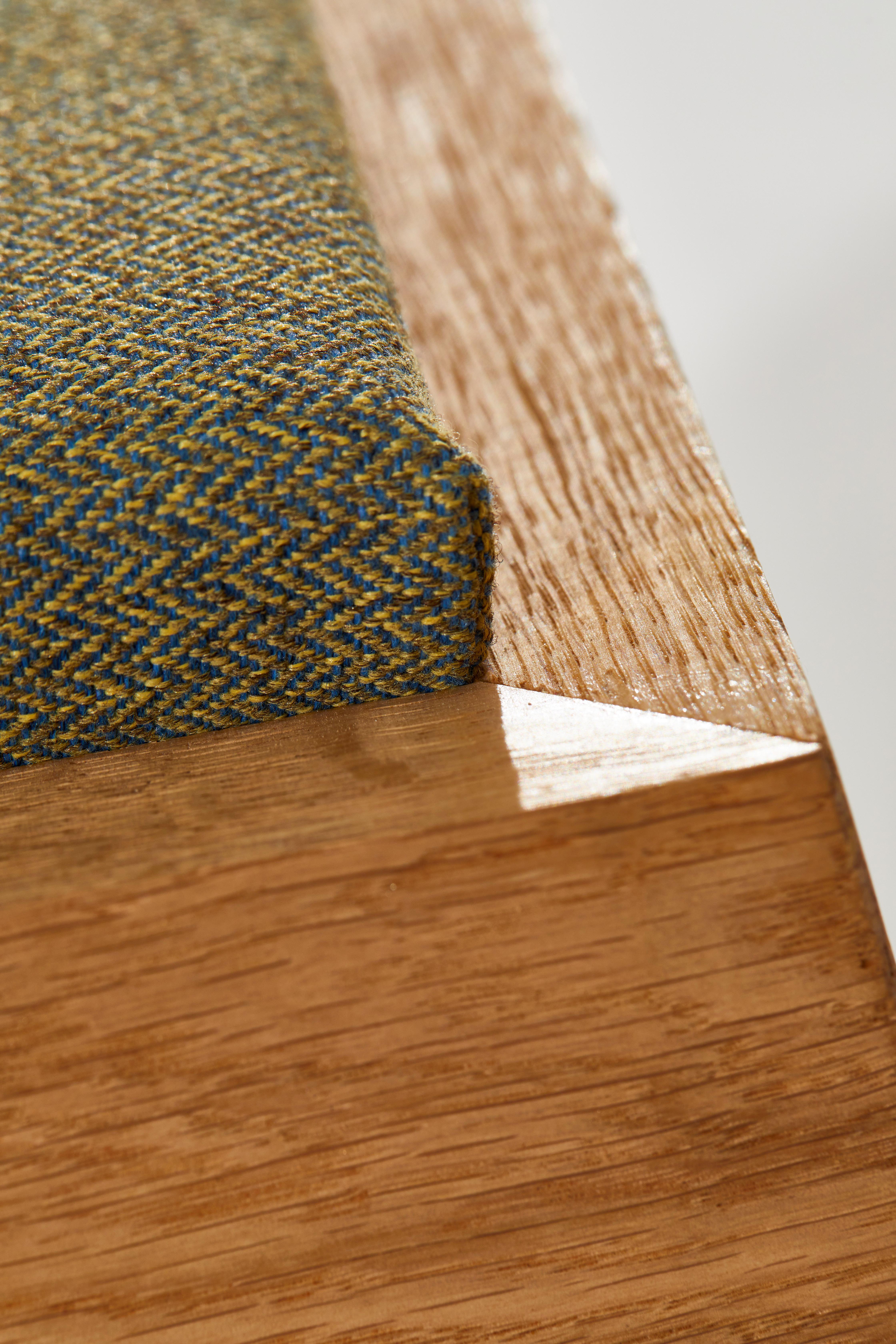 German Pagode Stool in Oak Wood And Melange Wool Fabric by Heilig Objects For Sale