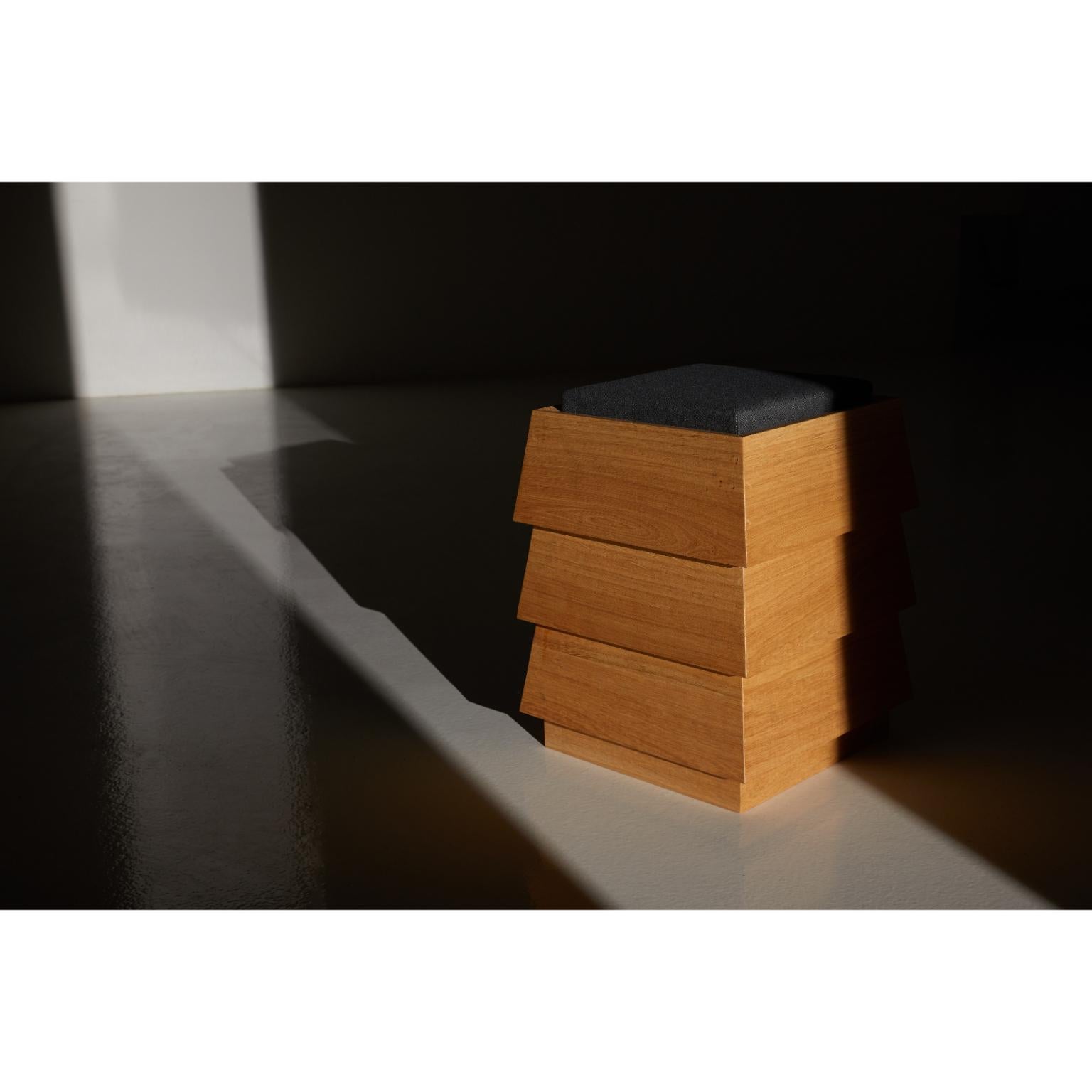 Contemporary Pagode Stool in Oak Wood And Melange Wool Fabric by Heilig Objects For Sale