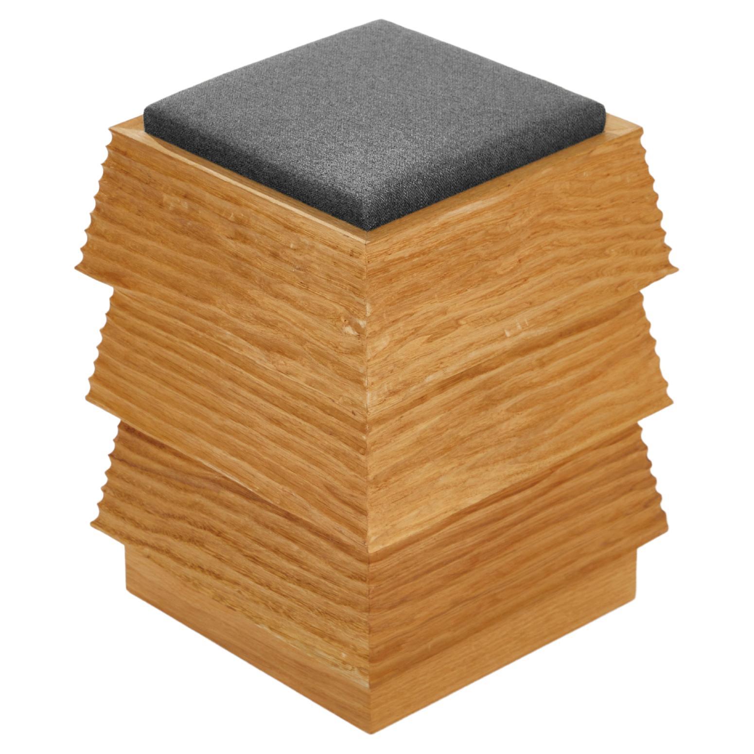Pagode Wahiba Stool in Oak Wood And Melange Wool Fabric by Heilig Objects