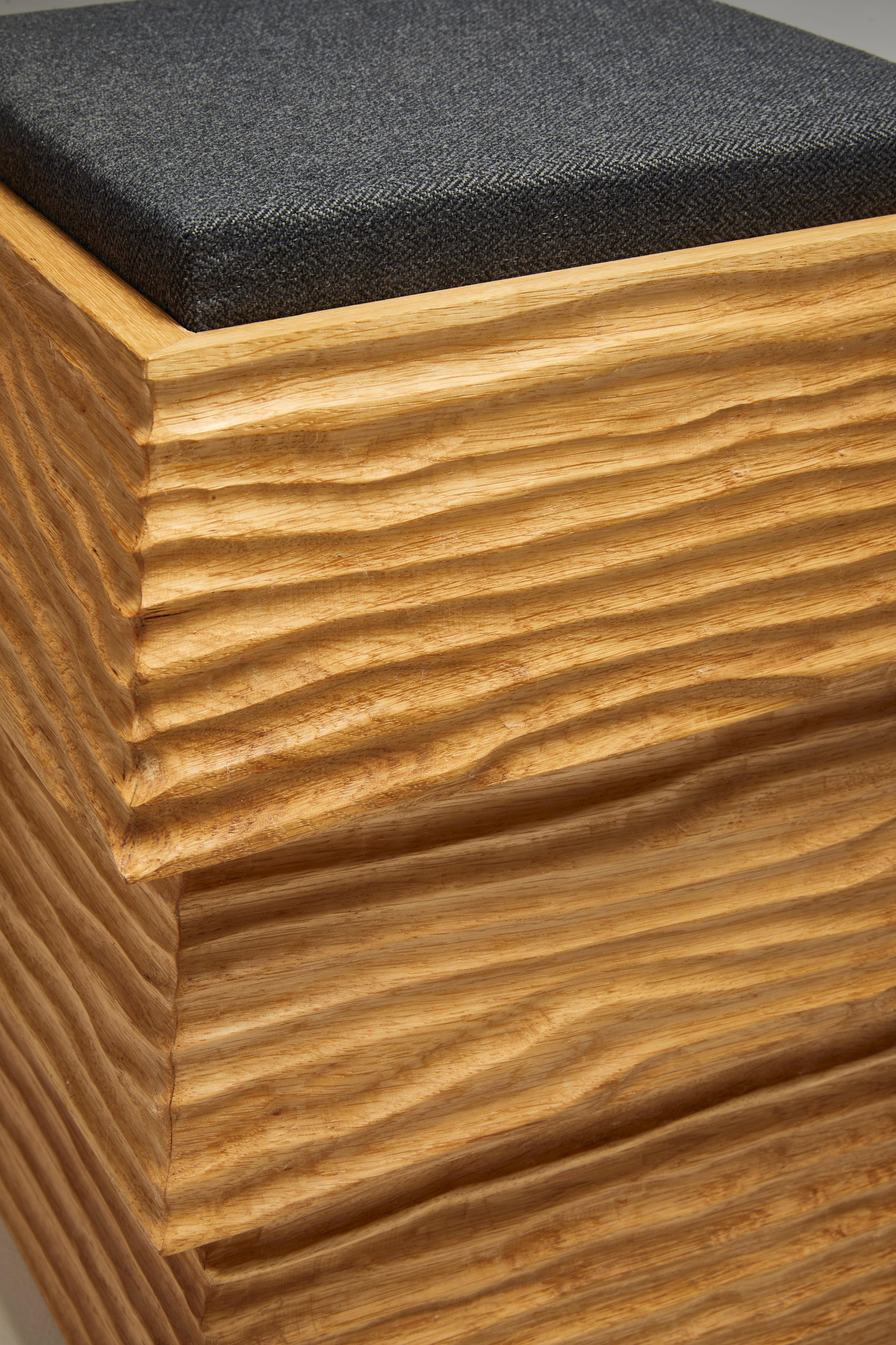 Post-Modern Pagode Wahiba Stool in Oak Wood And Melange Wool Fabric by Heilig Objects For Sale
