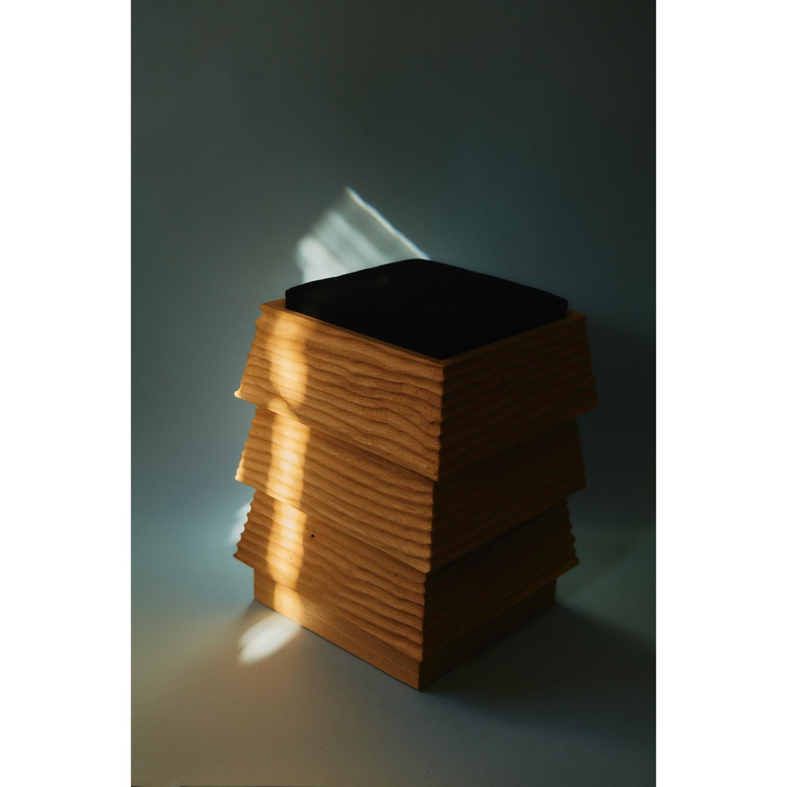 German Pagode Wahiba Stool in Oak Wood And Melange Wool Fabric by Heilig Objects For Sale