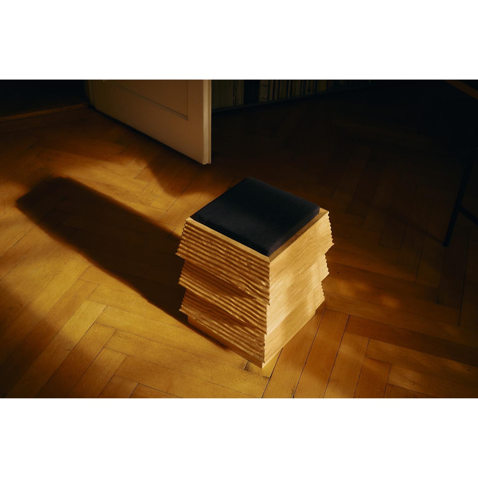 Pagode Wahiba Stool in Oak Wood And Melange Wool Fabric by Heilig Objects For Sale 2