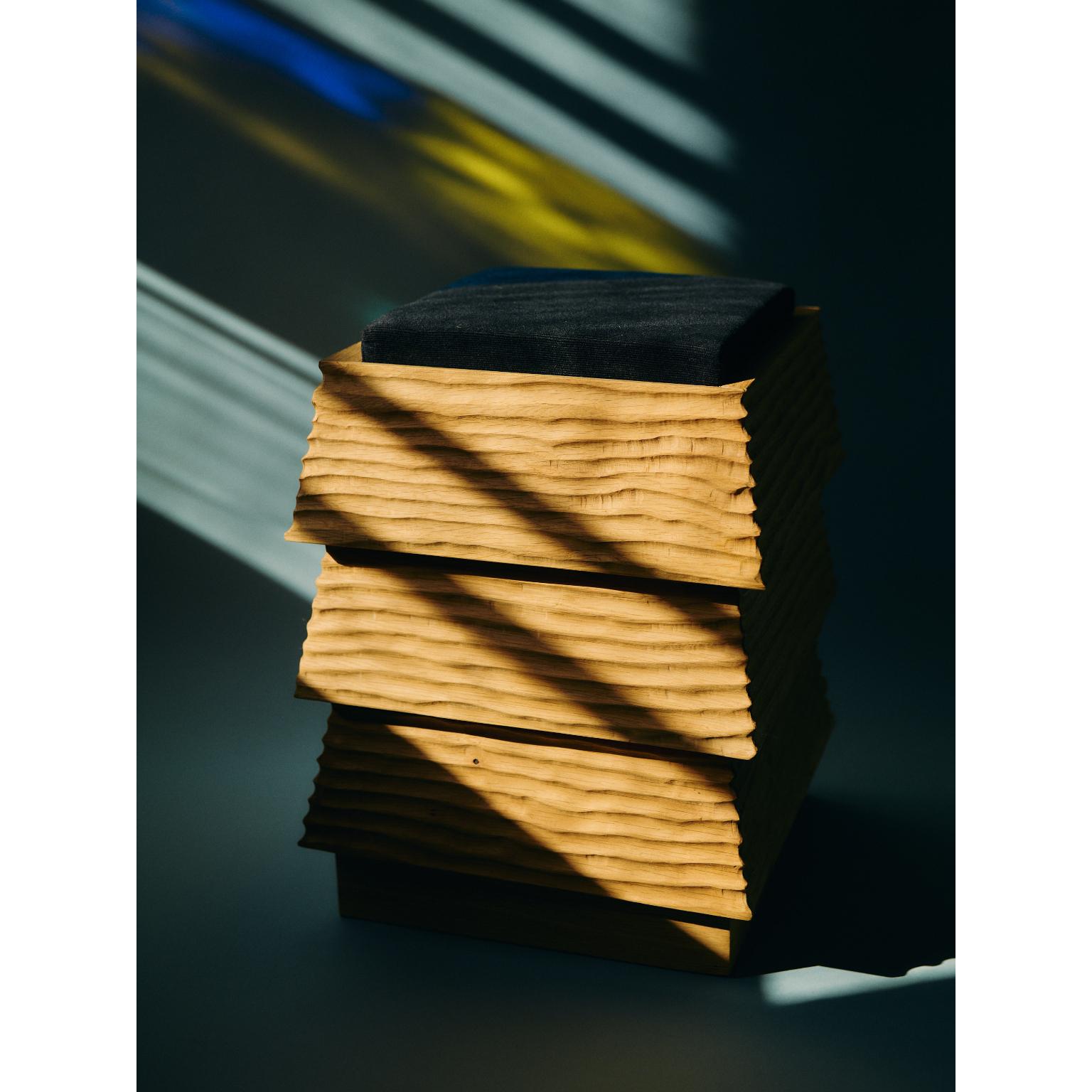Pagode Wahiba Stool in Oak Wood And Melange Wool Fabric by Heilig Objects For Sale 1