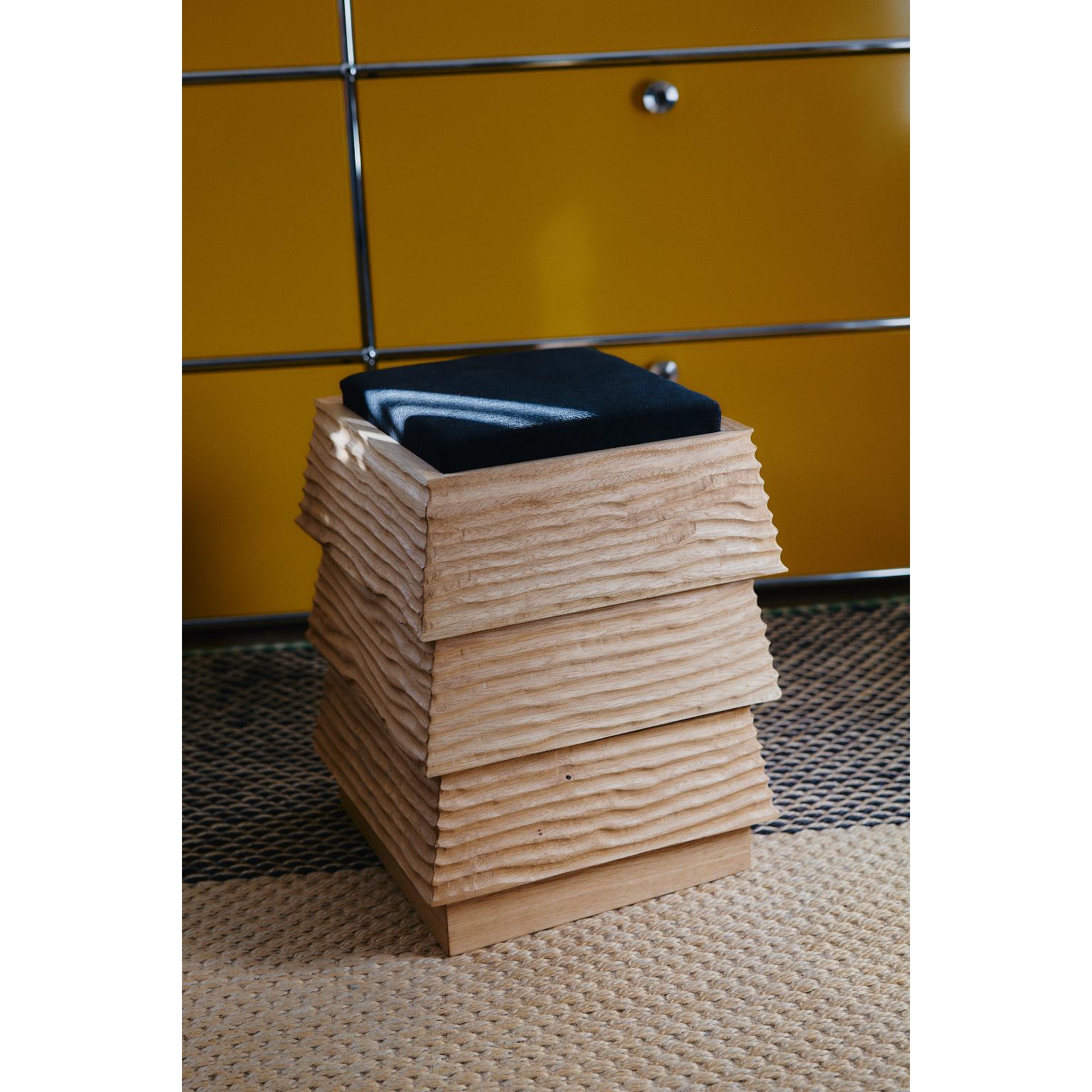 Other Pagode Wahiba Stool in Oak Wood And Melange Wool Fabric by Heilig Objects For Sale