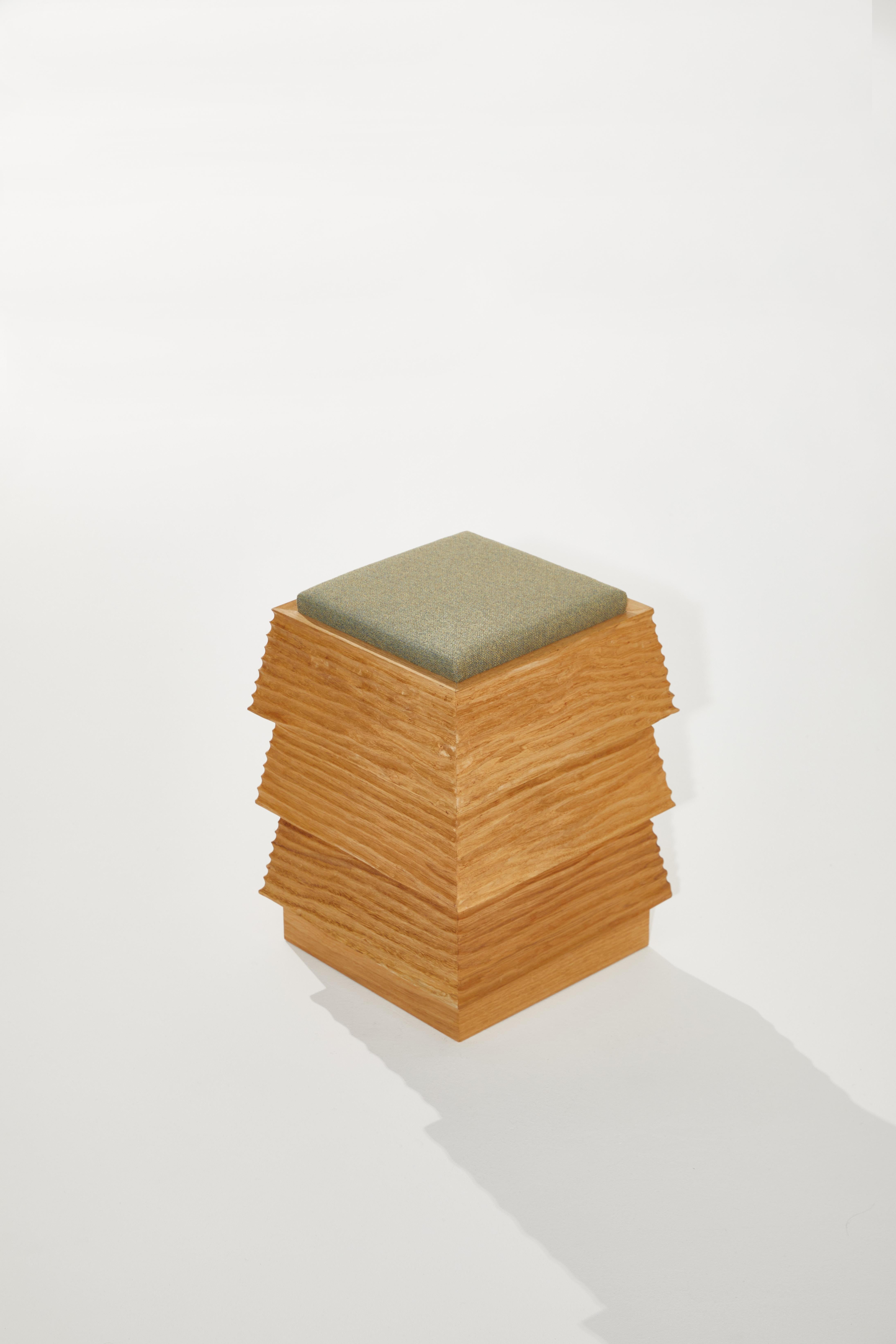 Pagode Wahiba Stool in Oak Wood And Melange Wool Fabric by Heilig Objects For Sale 4