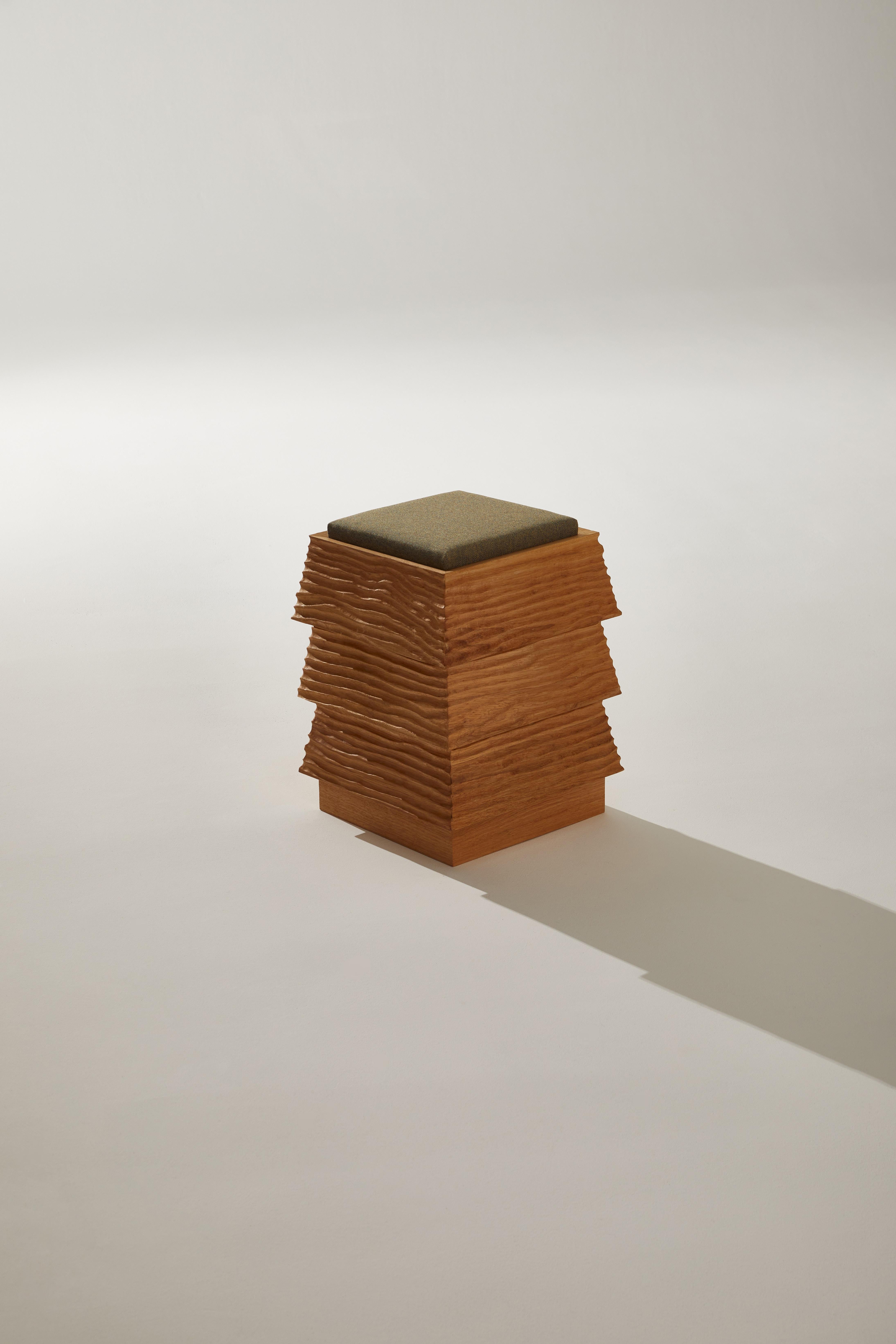 Pagode Wahiba Stool in Oak Wood And Melange Wool Fabric by Heilig Objects For Sale 5