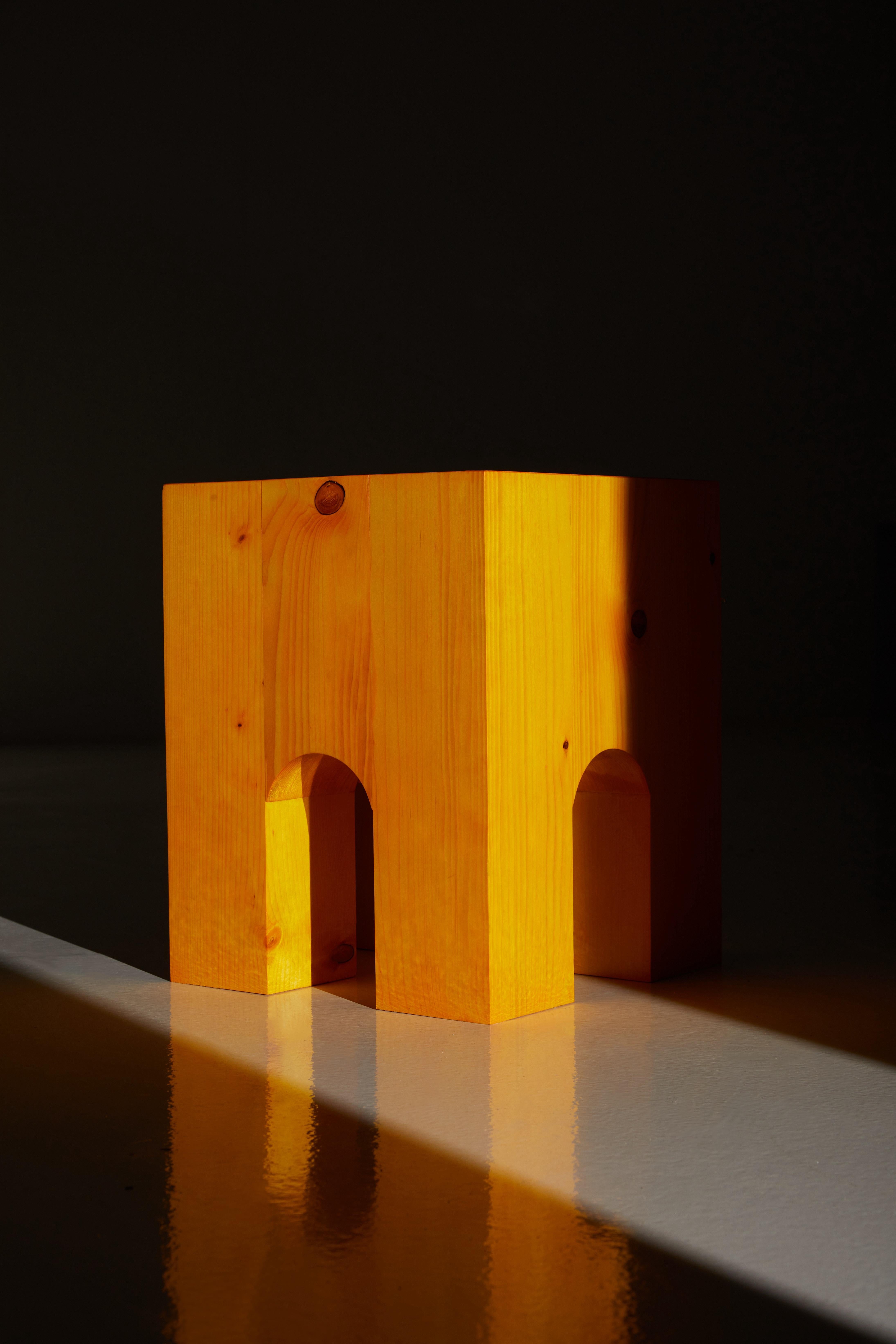 ARC-F4 Stool in Spruce Wood And Melange Fabric by Heilig Objects For Sale 4