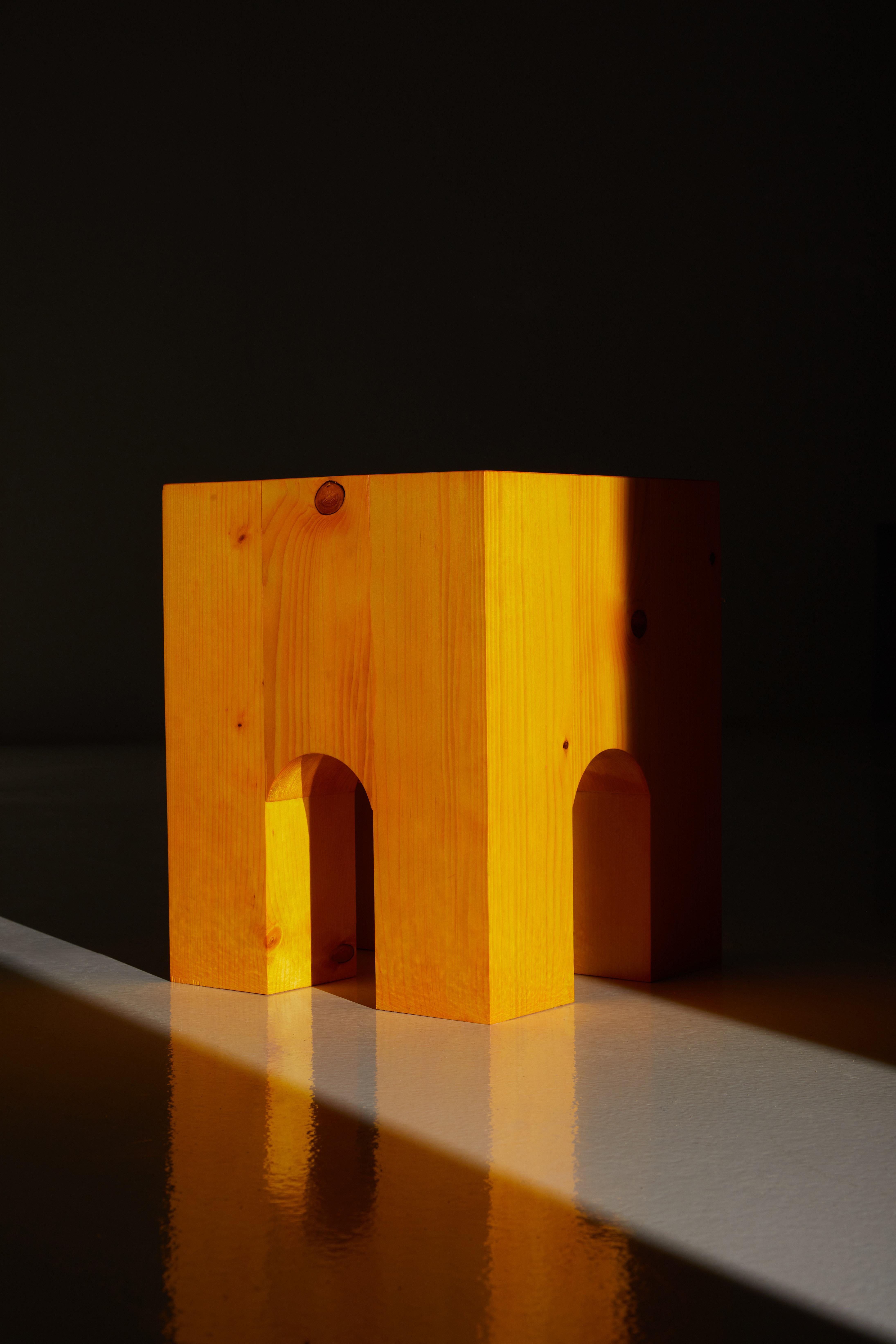 ARC-F4 Stool in Spruce Wood And Melange Fabric by Heilig Objects For Sale 2