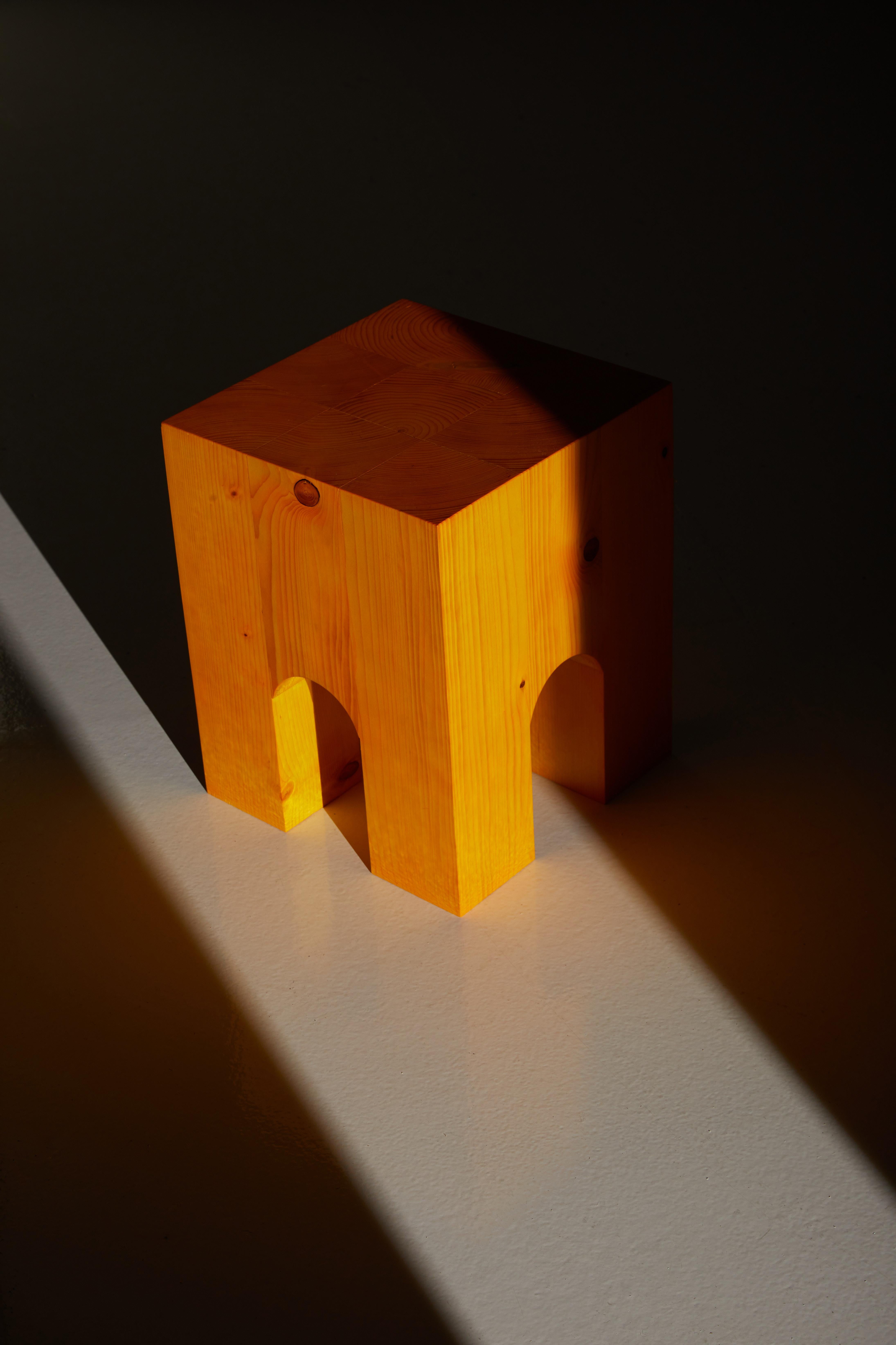 ARC-F4 Stool in Spruce Wood And Melange Fabric by Heilig Objects For Sale 3
