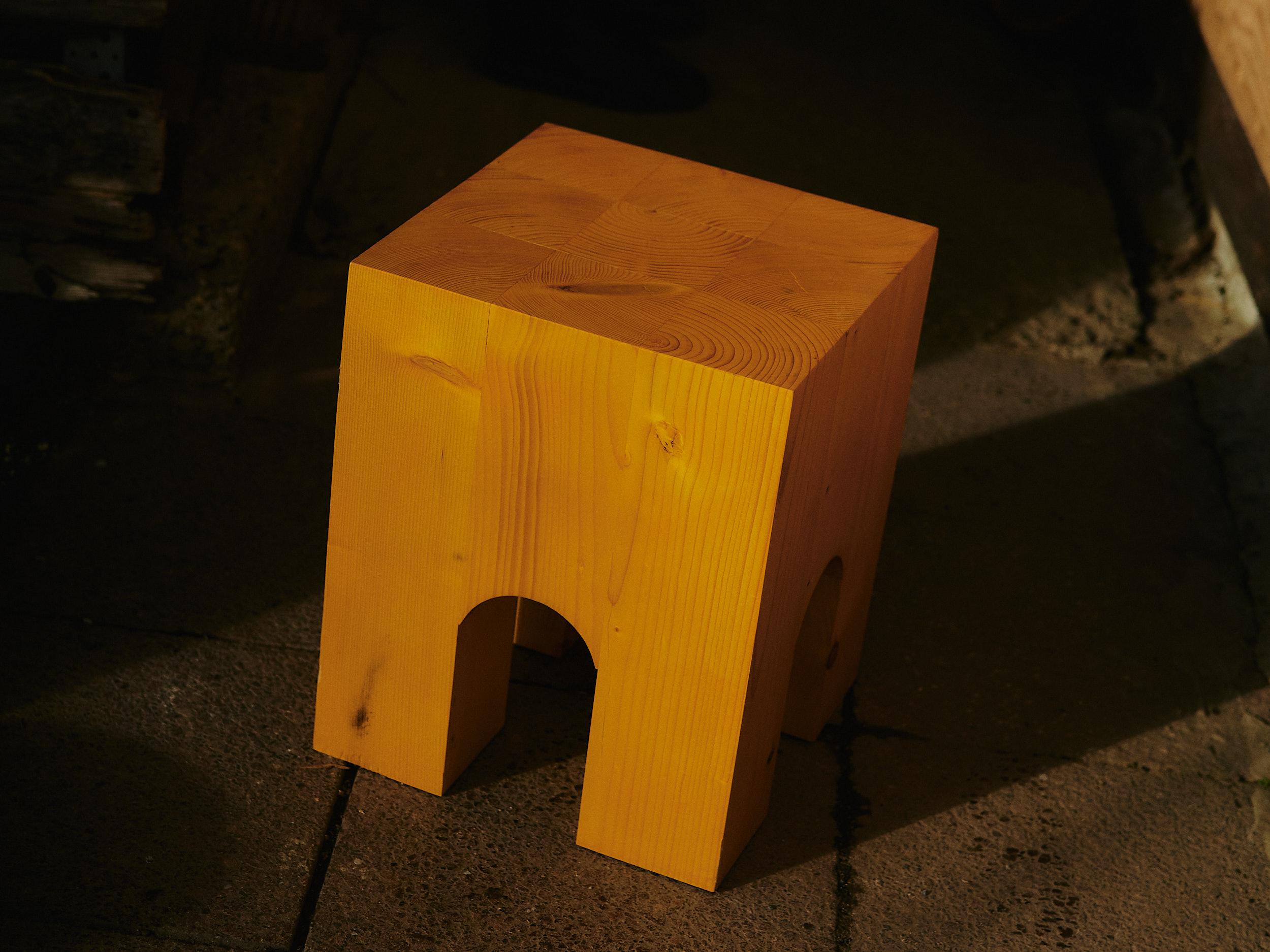 ARC-F4 Stool in Spruce Wood And Melange Fabric by Heilig Objects For Sale 9