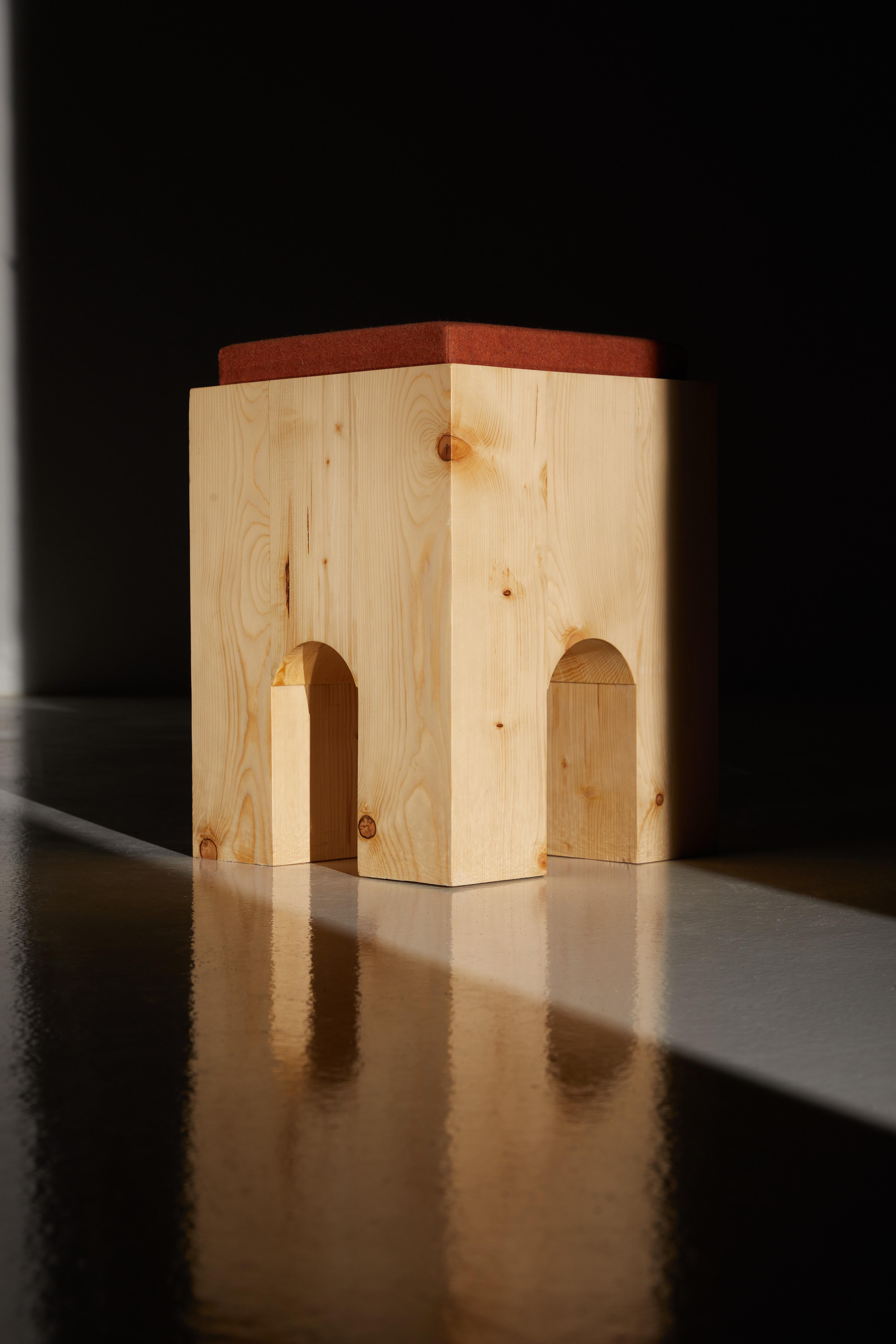 ARC-F4 Stool in Spruce Wood And Melange Fabric by Heilig Objects For Sale 12