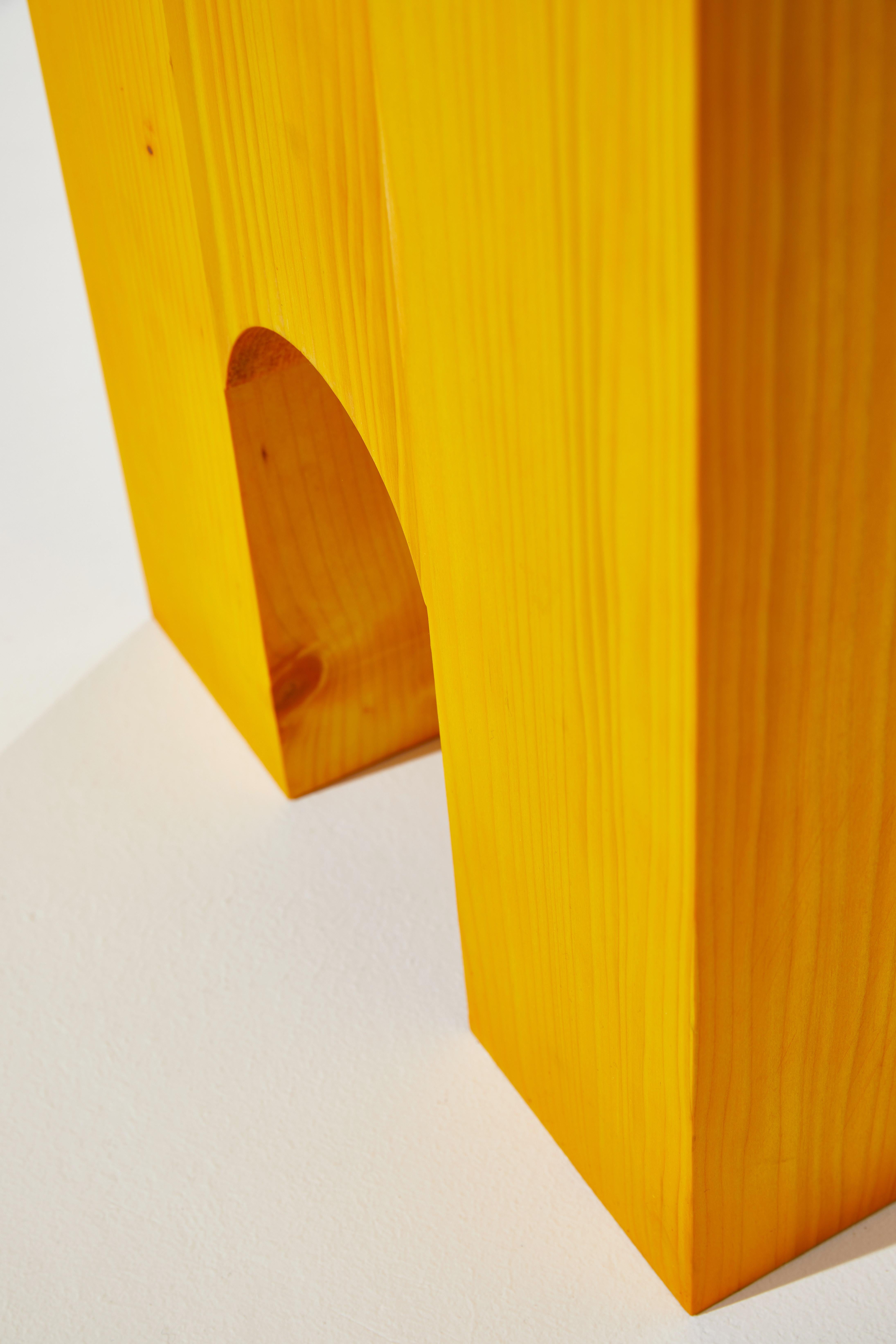 German ARC-F4 Side Table in Yellow Stained Spruce Wood by Heilig Objects For Sale