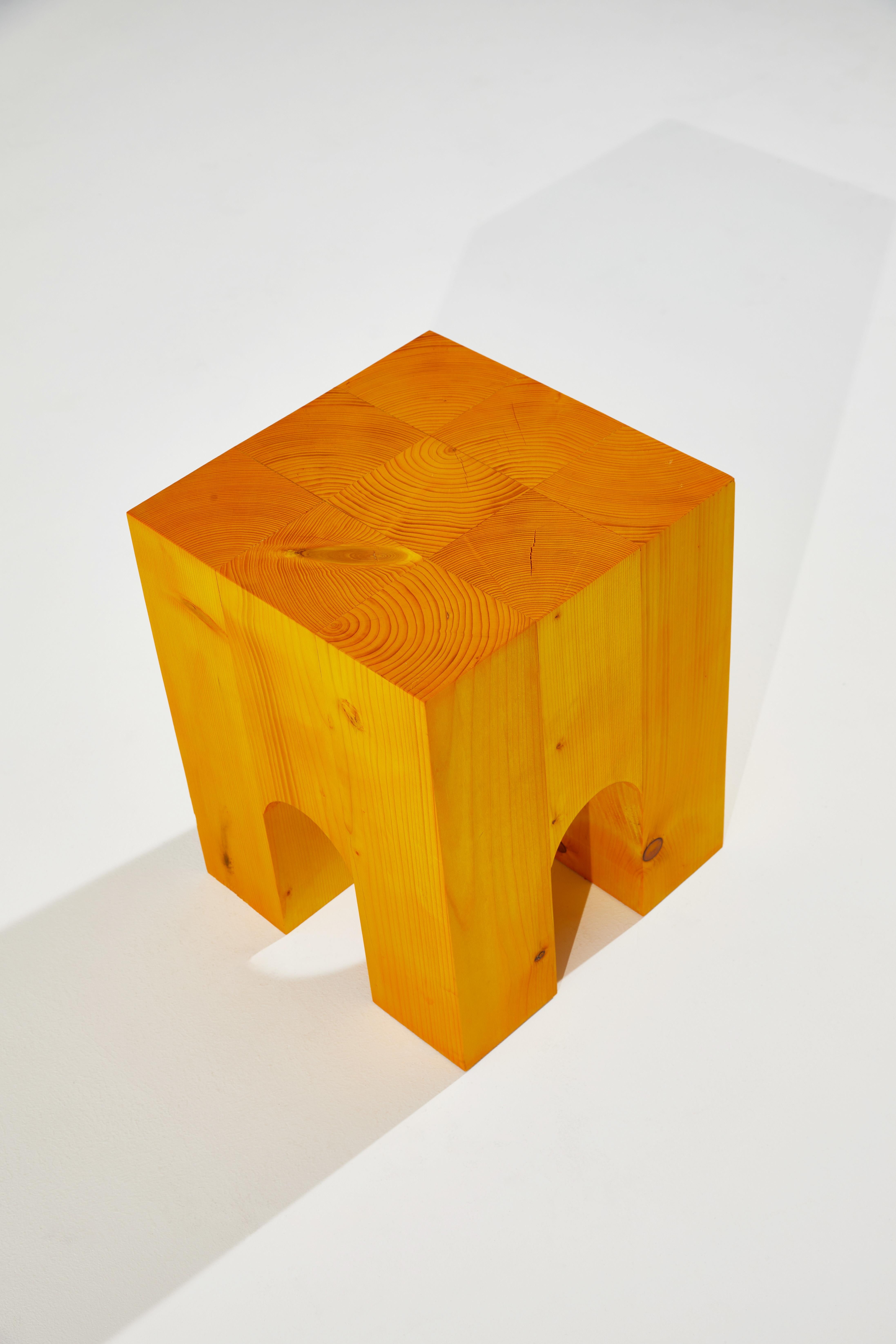 Post-Modern ARC-F4 Side Table in Yellow Stained Spruce Wood by Heilig Objects For Sale