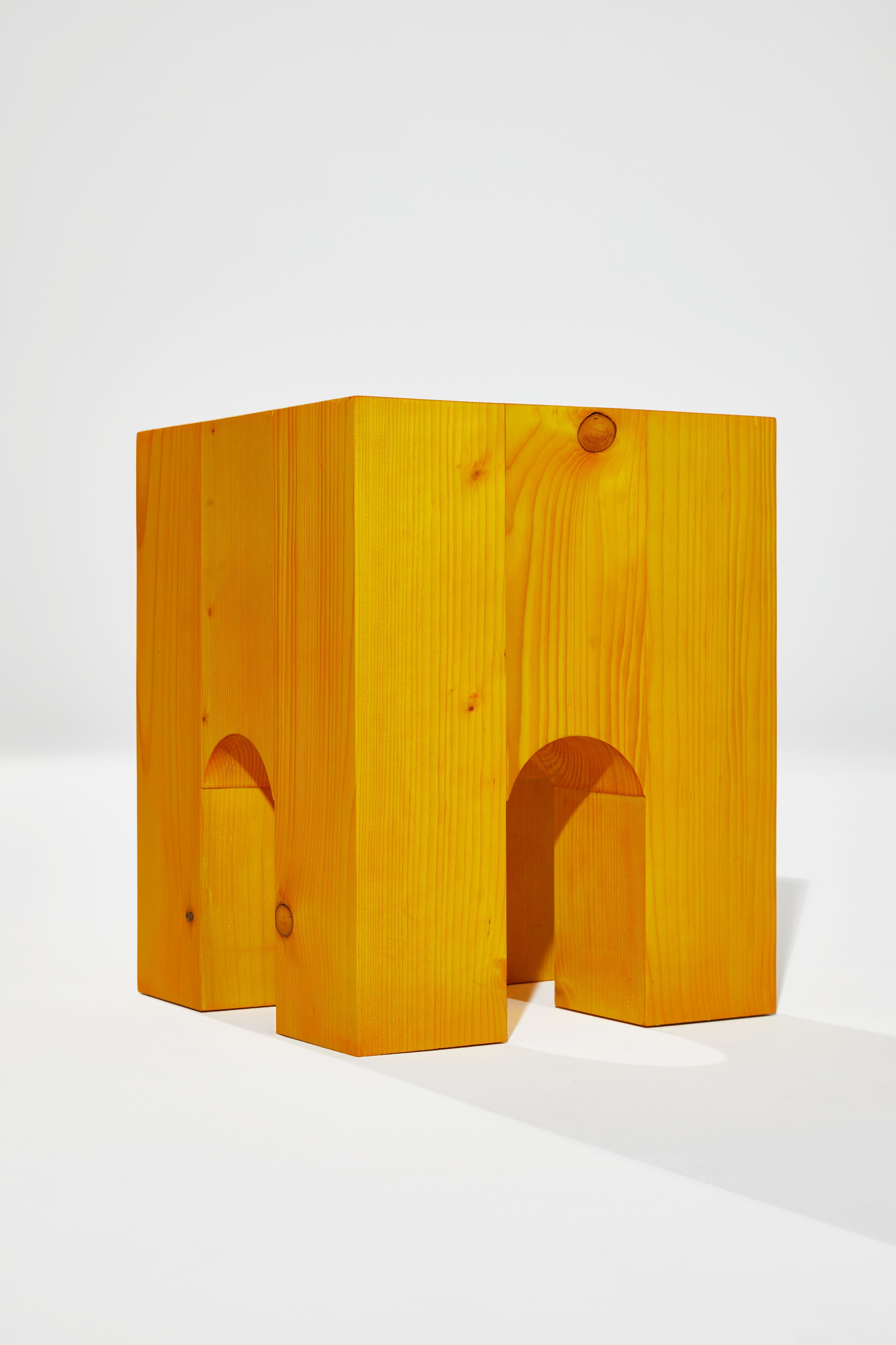 ARC-F4 Side Table in Yellow Stained Spruce Wood by Heilig Objects In New Condition For Sale In Geneve, CH