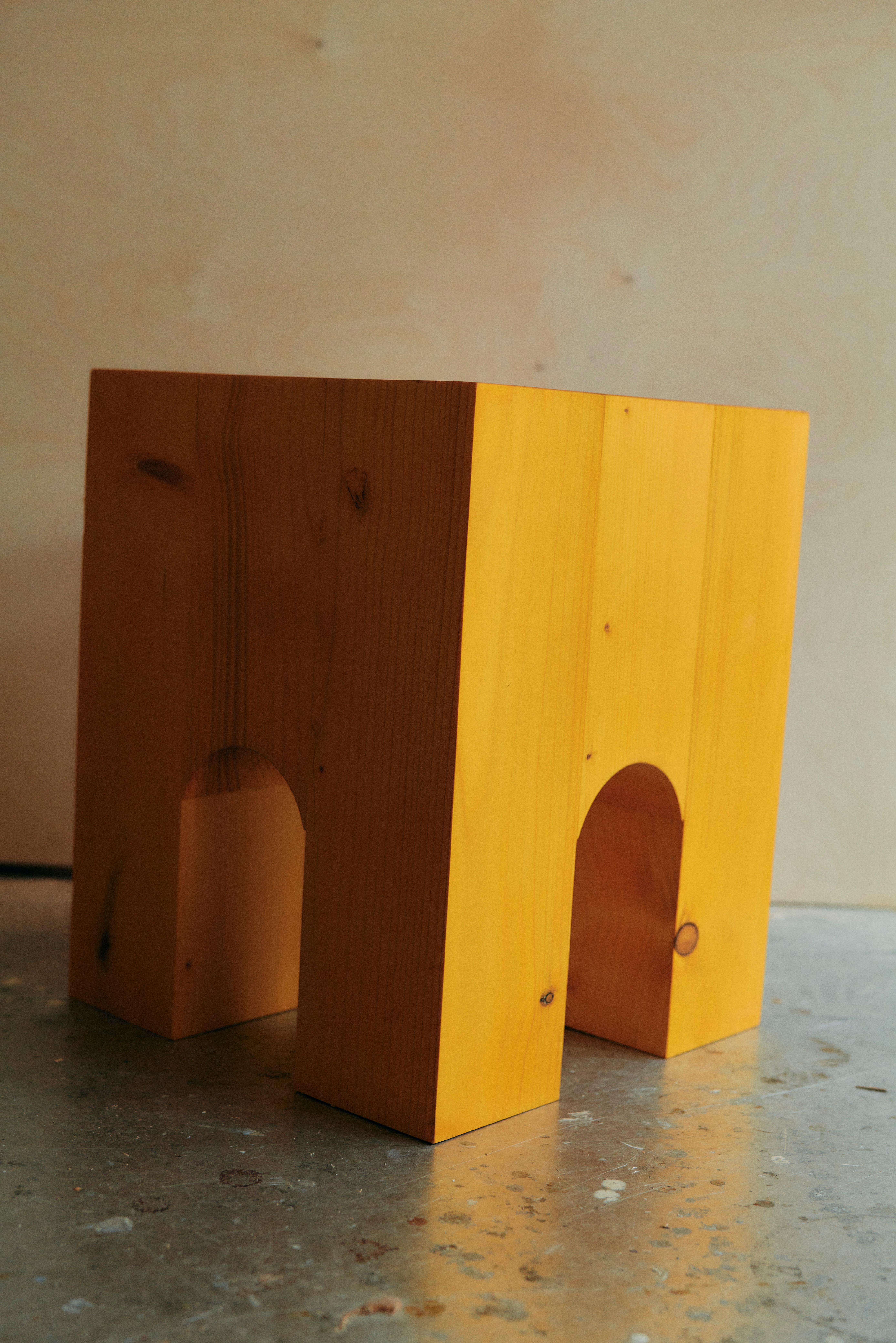 ARC-F4 Side Table in Yellow Stained Spruce Wood by Heilig Objects For Sale 4