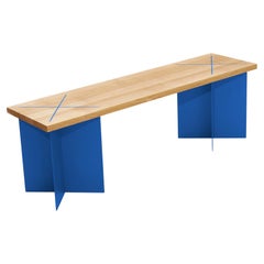 Ohus Bench in Ash Wood And Brilliant Blue Steel by Heilig Objects