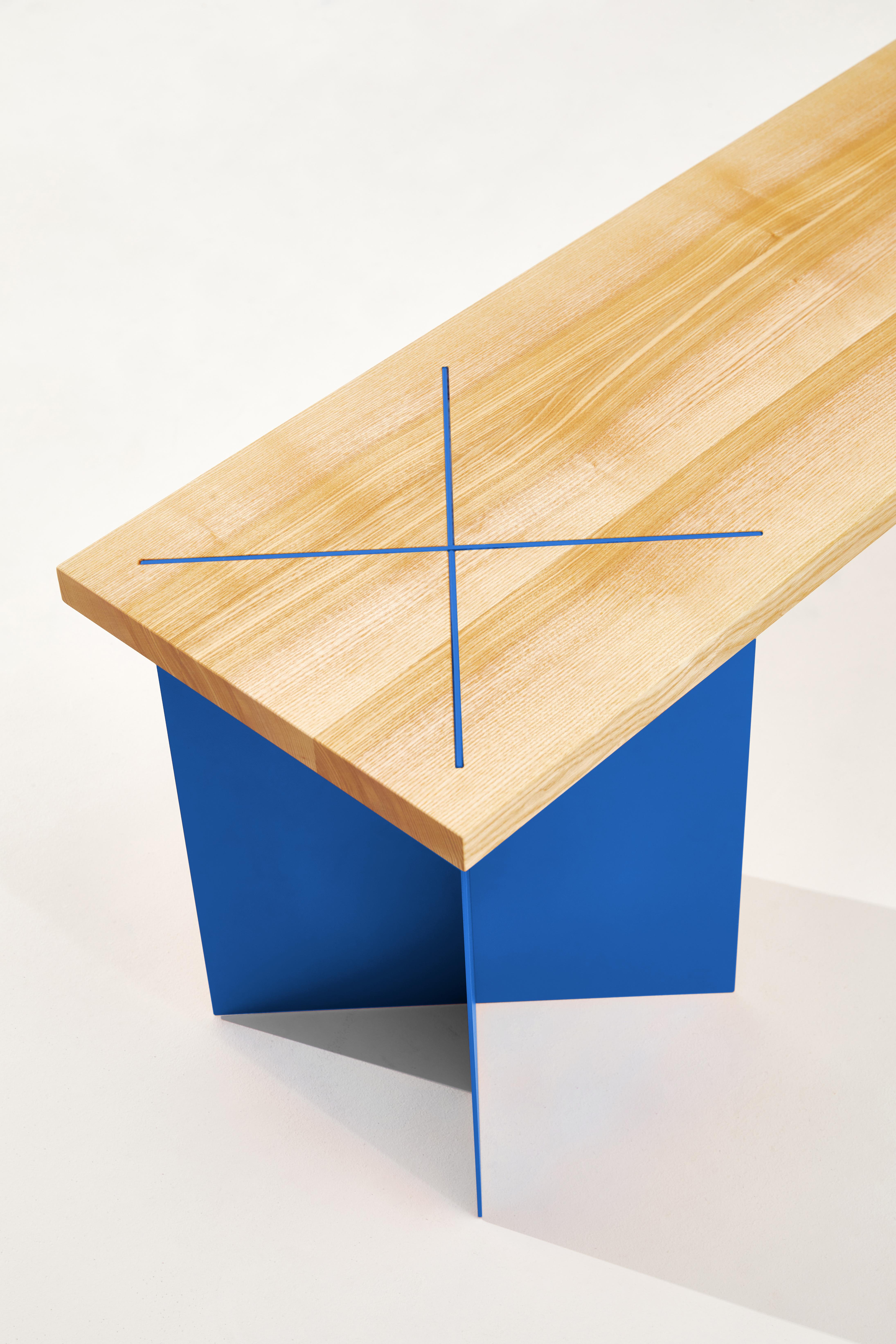 Postmoderne Banc Ohus en Wood Wood et Ands Steele bleu brillant for Heilig Objects en vente