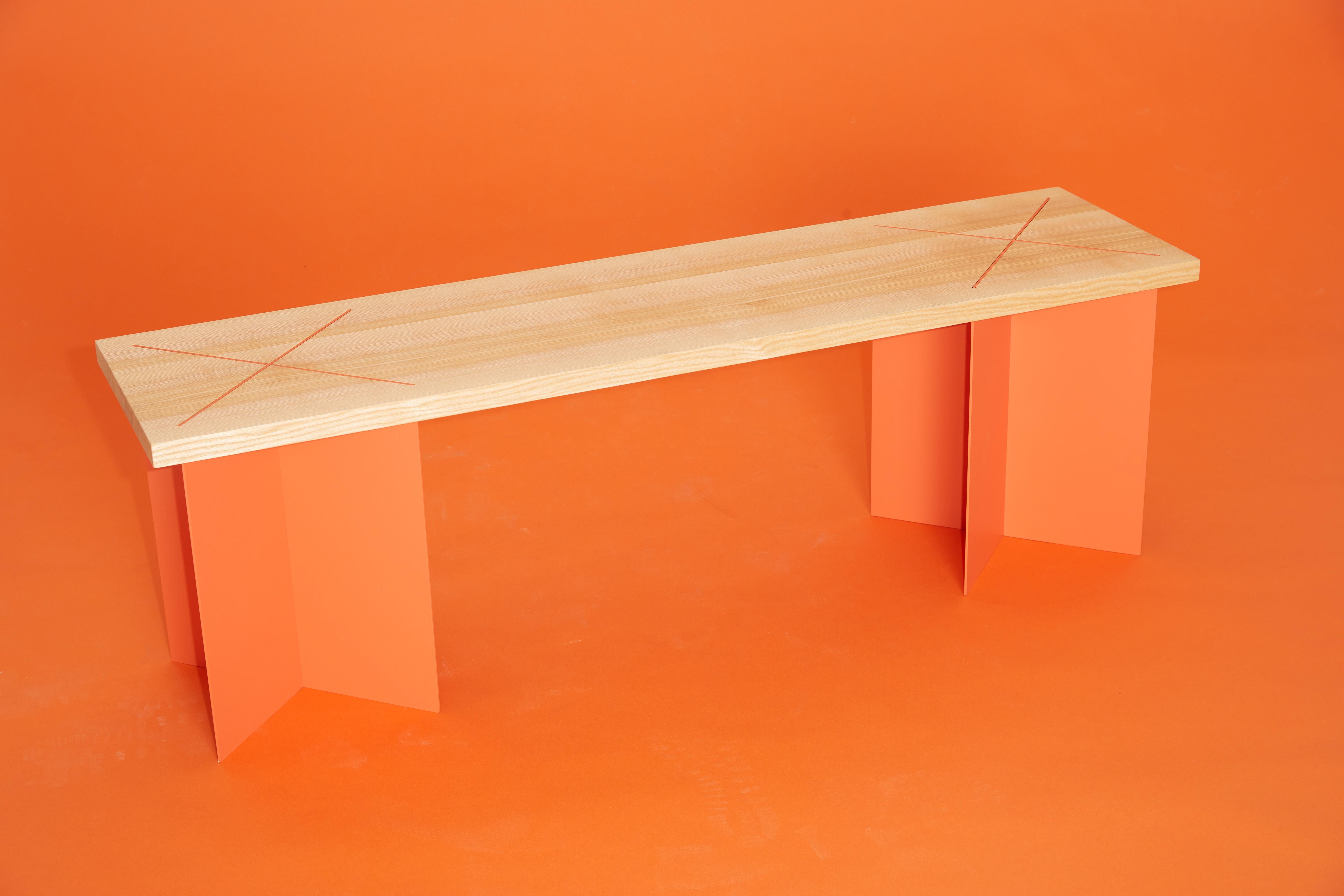 Banc Ohus en Wood Wood et Ands Steele bleu brillant for Heilig Objects en vente 4