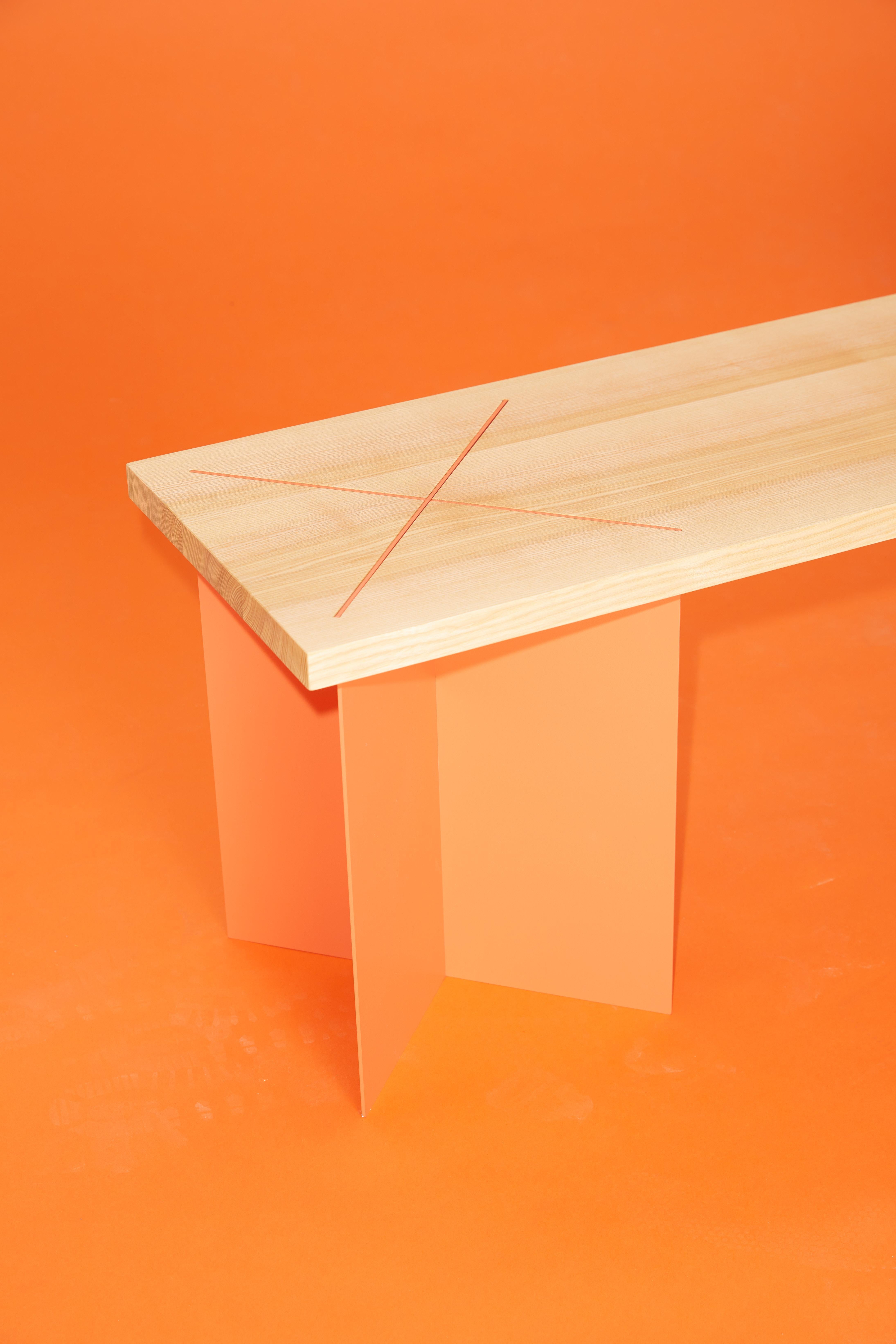 Banc Ohus en Wood Wood et Ands Steele bleu brillant for Heilig Objects en vente 5