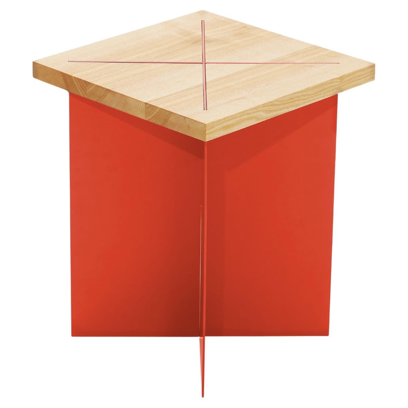Tabouret Ohus en bois de frêne et acier orange saumoné par Objects for Objects en vente