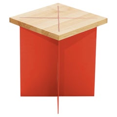 Ohus Stool in Ash Wood And Salmon Orange Steel by Heilig Objects