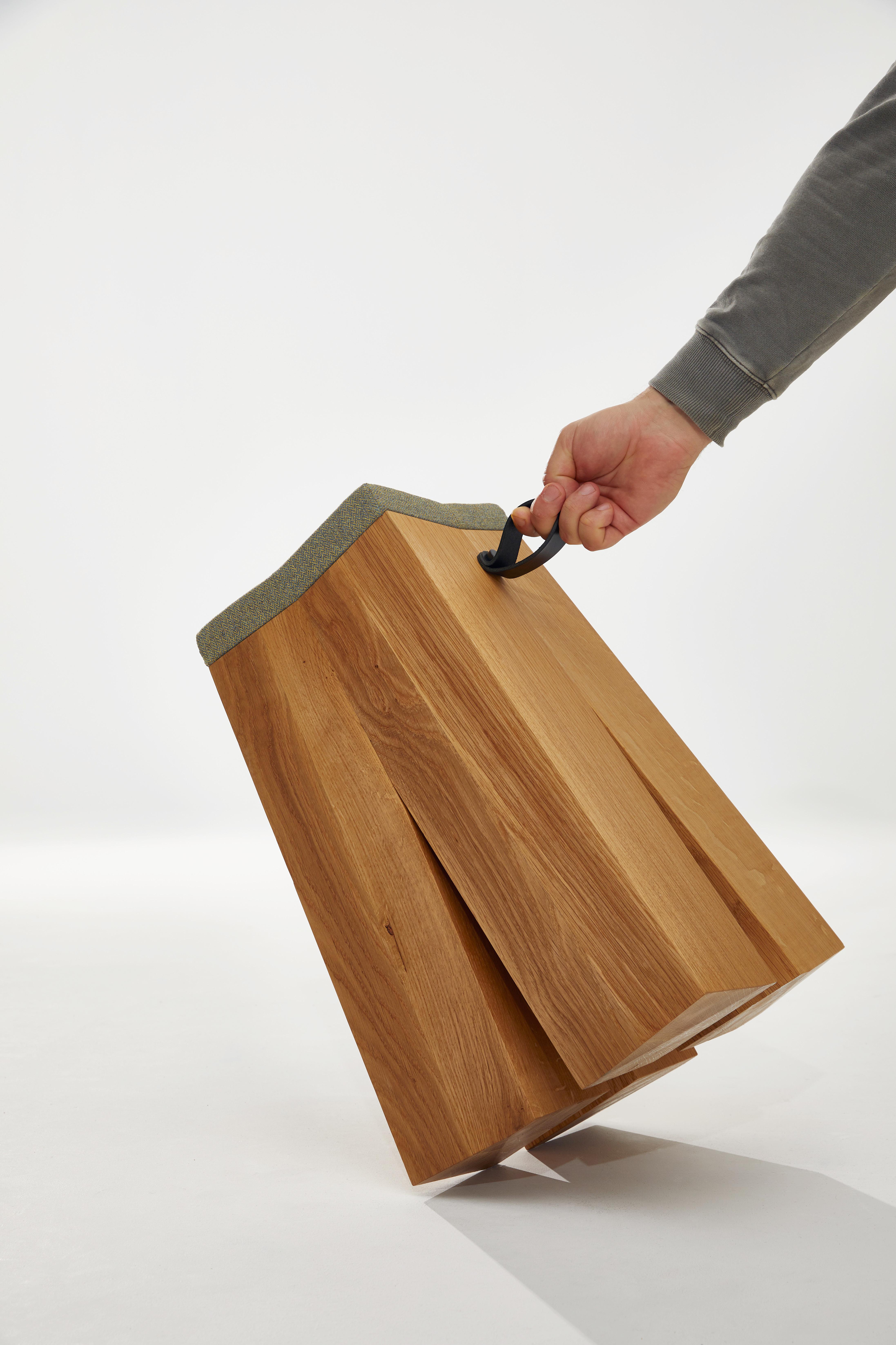 Other Happens Stool in Ash Wood And Green Melange Wool Fabric by Heilig Objects For Sale