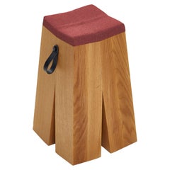 Happens Stool in Oak Wood And Red Melange Wool Fabric by Heilig Objects