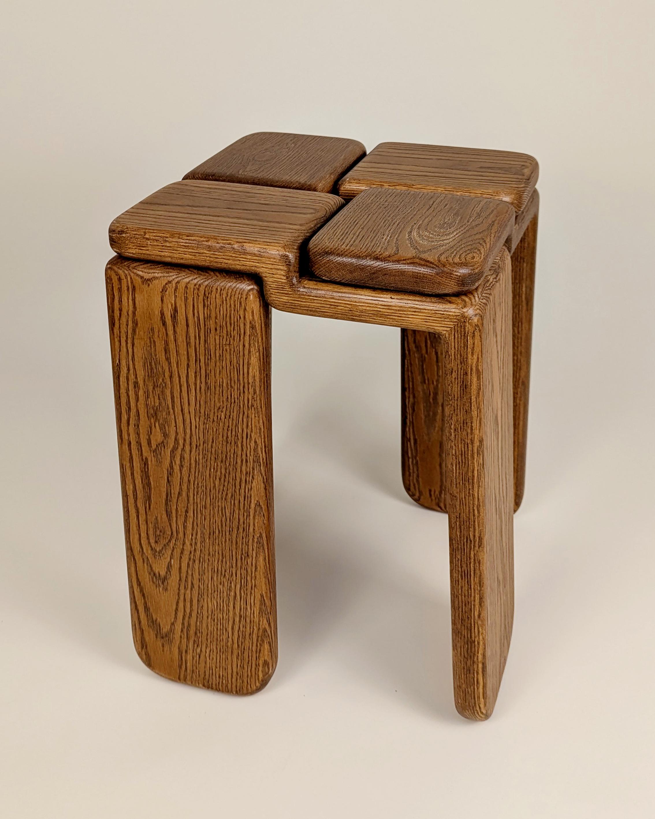 Post-Modern Knot Solid Red Oak Stool by Luis Gimeno For Sale