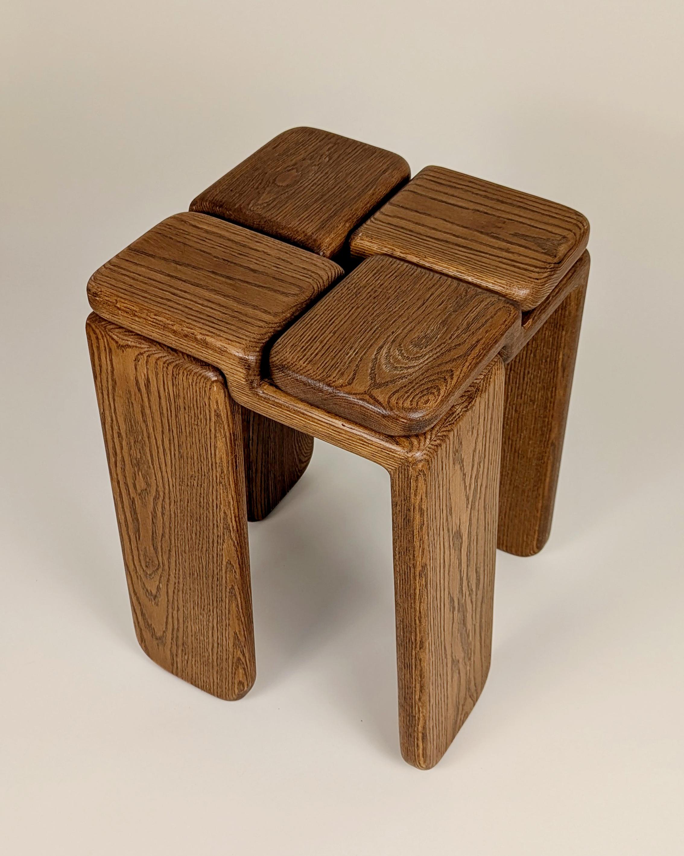 Spanish Knot Solid Red Oak Stool by Luis Gimeno For Sale
