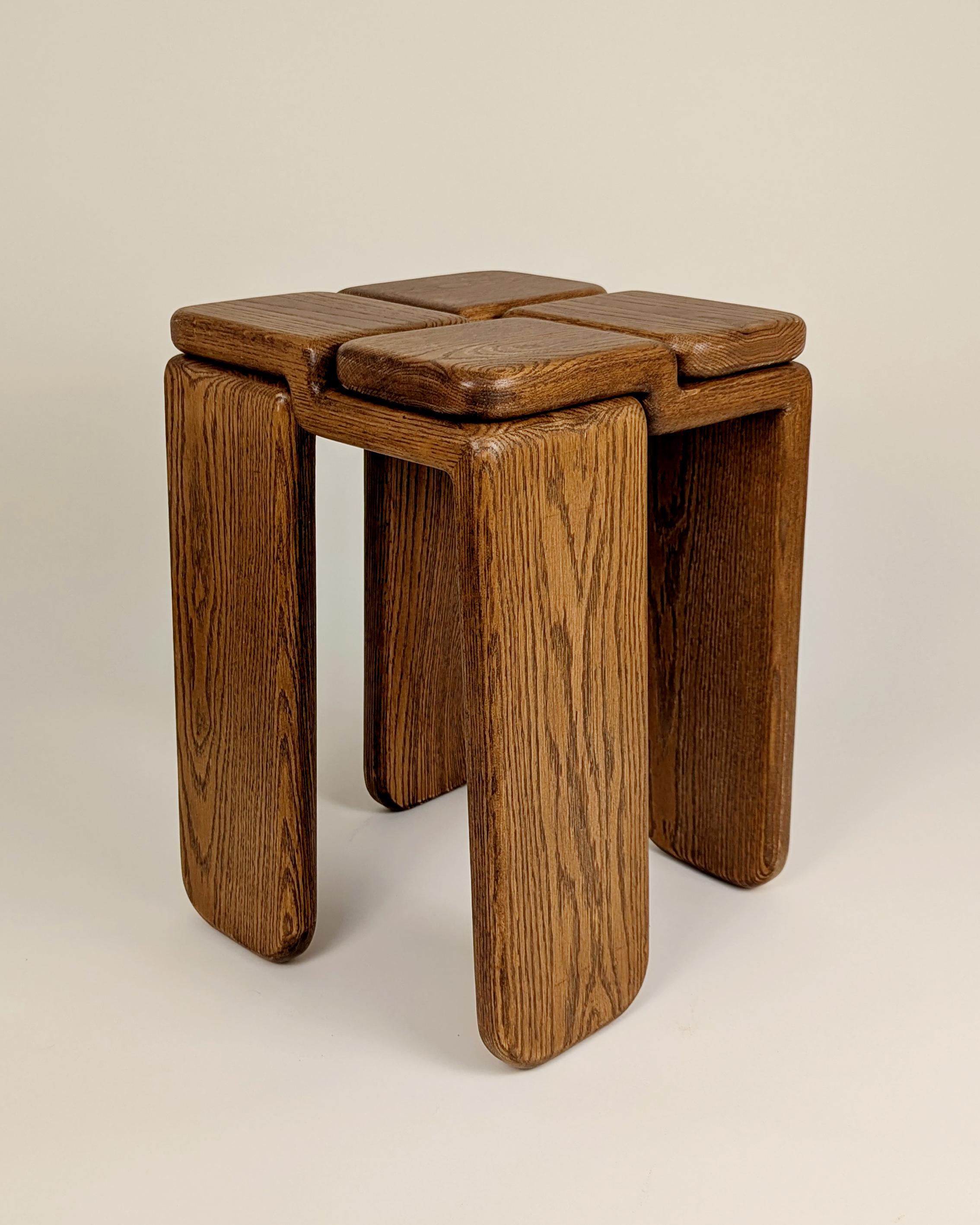 Knot Solid Red Oak Stool by Luis Gimeno For Sale 1