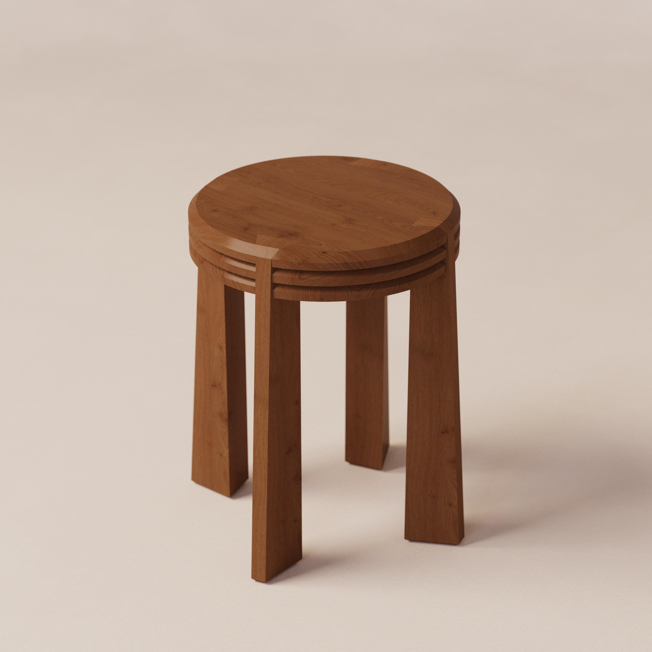 Spanish Prisma Oak Stool with Three Layered Seating by Luis Gimeno For Sale