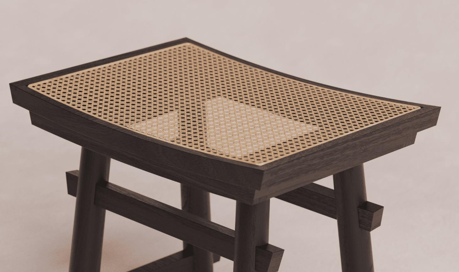 Torii Oak and Rattan Stool by Luis Gimeno In New Condition For Sale In Geneve, CH