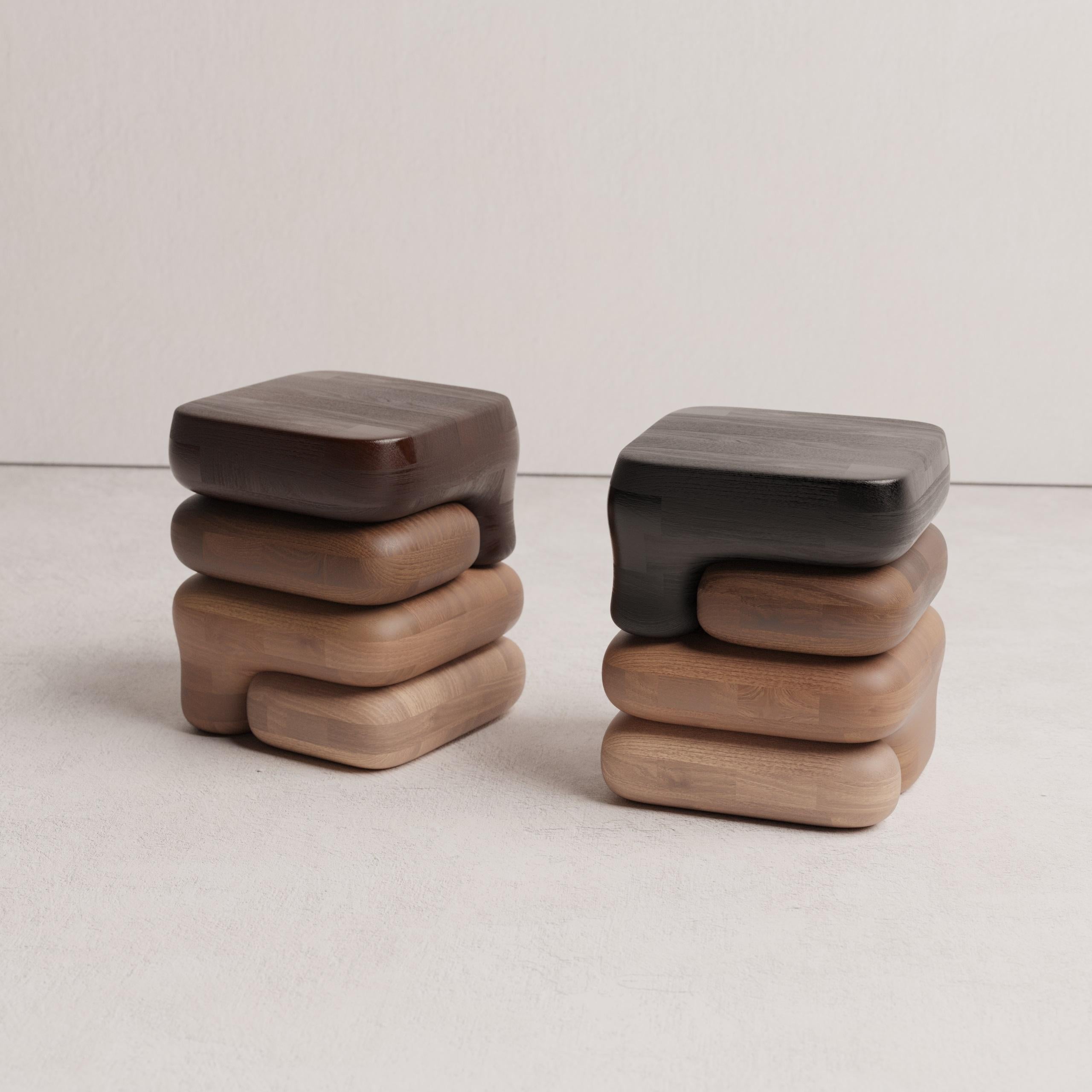 Contemporary Gradient 02 Oak, Chestnut, Ash and Beech Wood Stool by Luis Gimeno For Sale