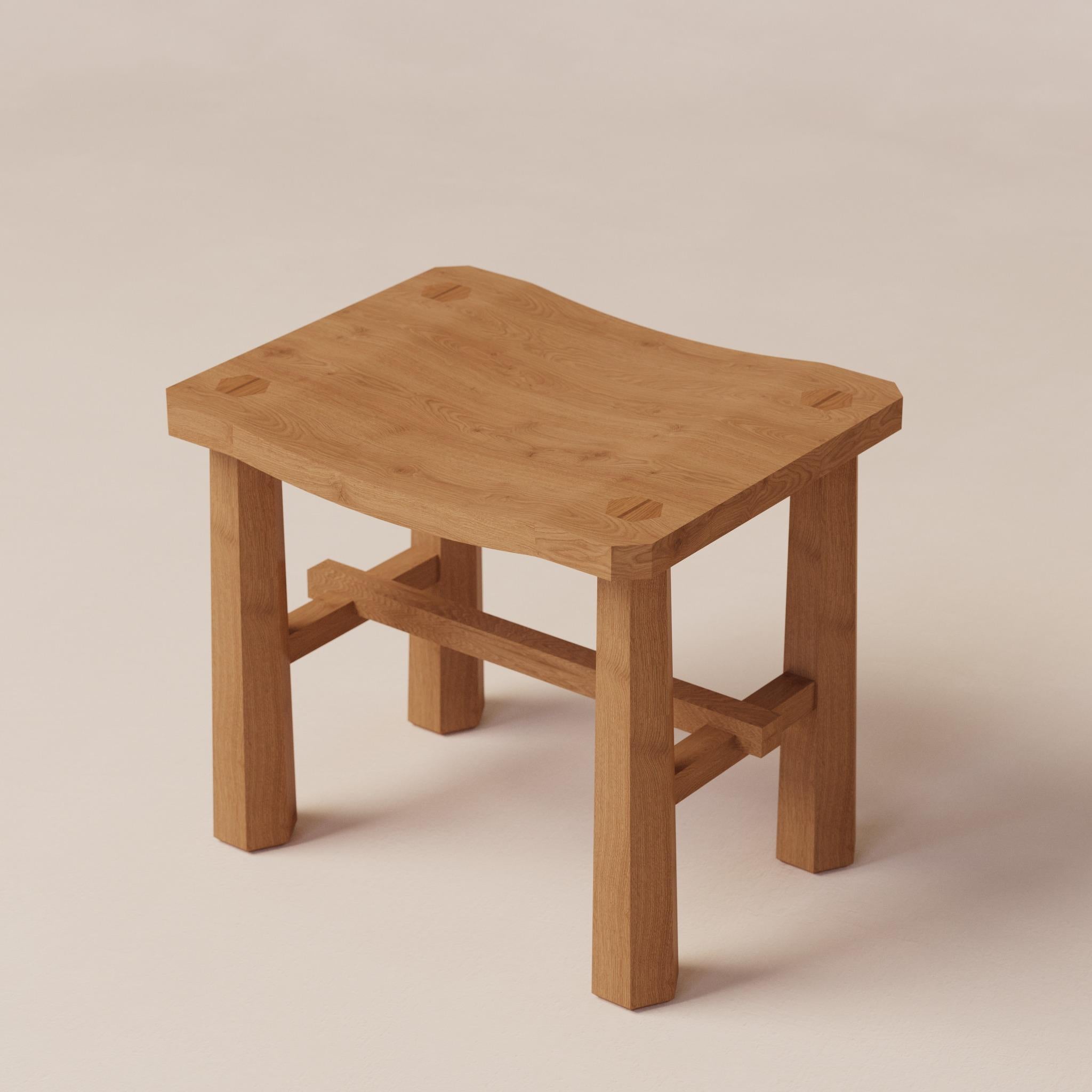 Temple Oak and Leather Stool by Luis Gimeno For Sale 1