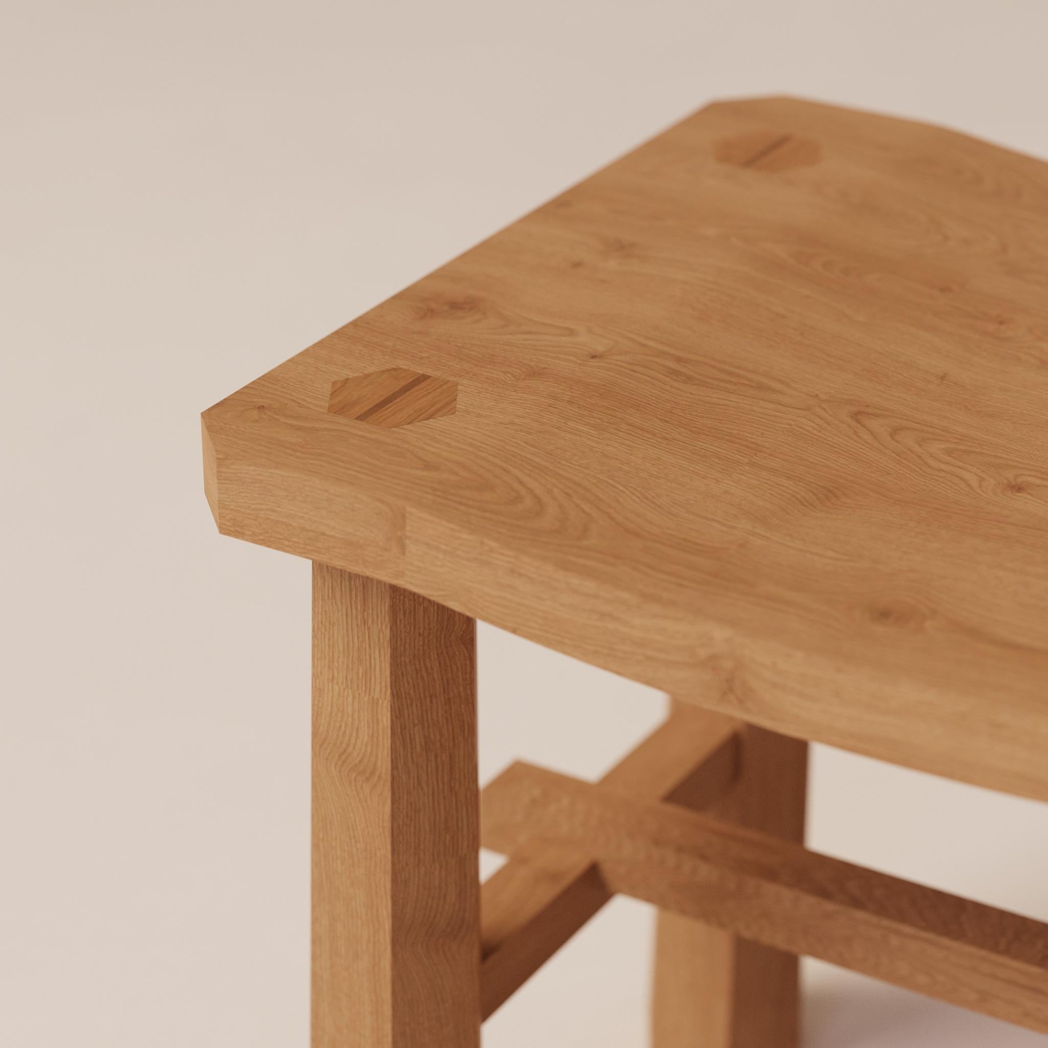 Contemporary Temple Oak and Leather Stool by Luis Gimeno For Sale