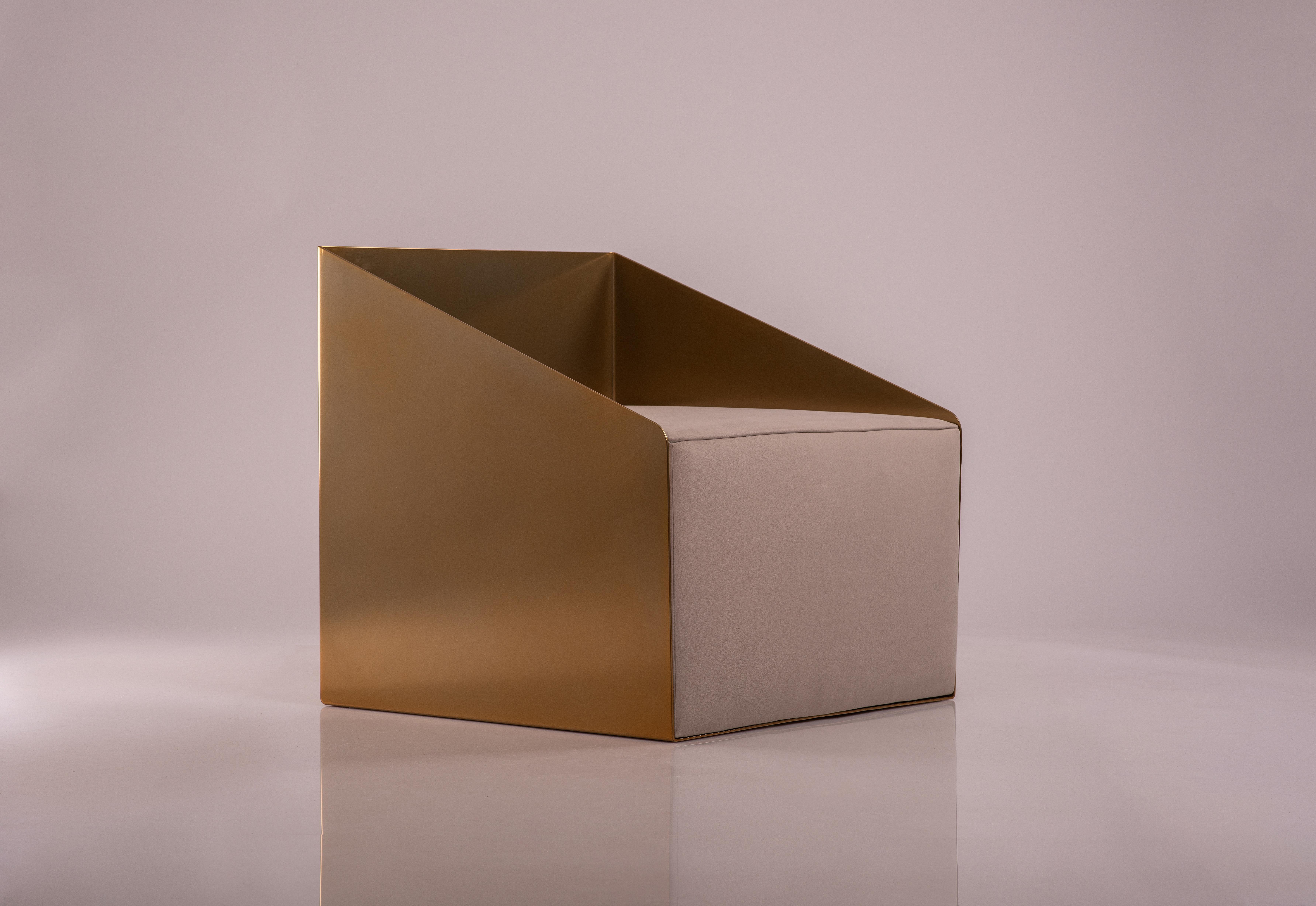 Chaise longue LCCA en aluminium or chromé et assise beige ivoire par Ands for Objects en vente 3